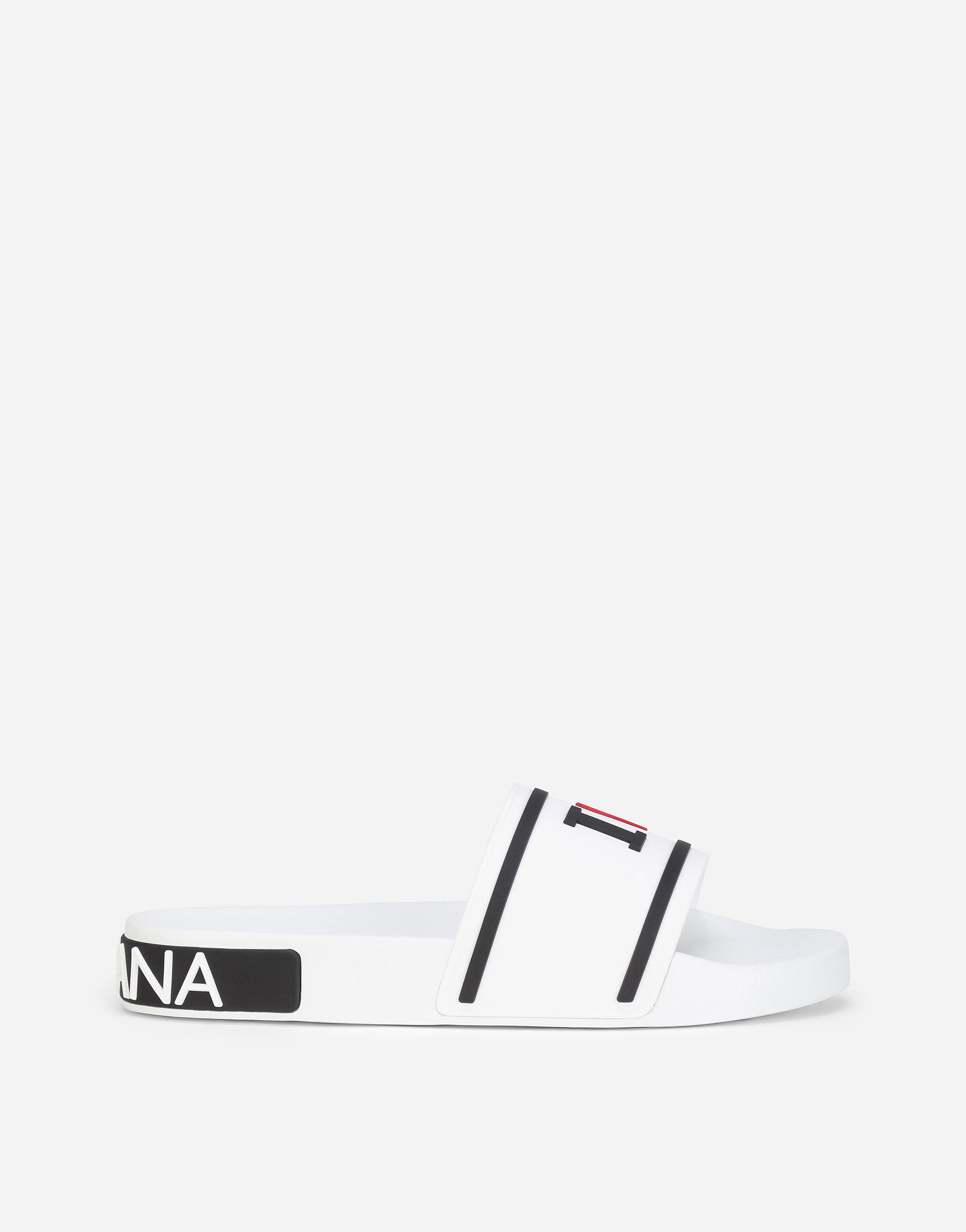 Rubber beachwear slides with high-frequency detailing  in White/Black