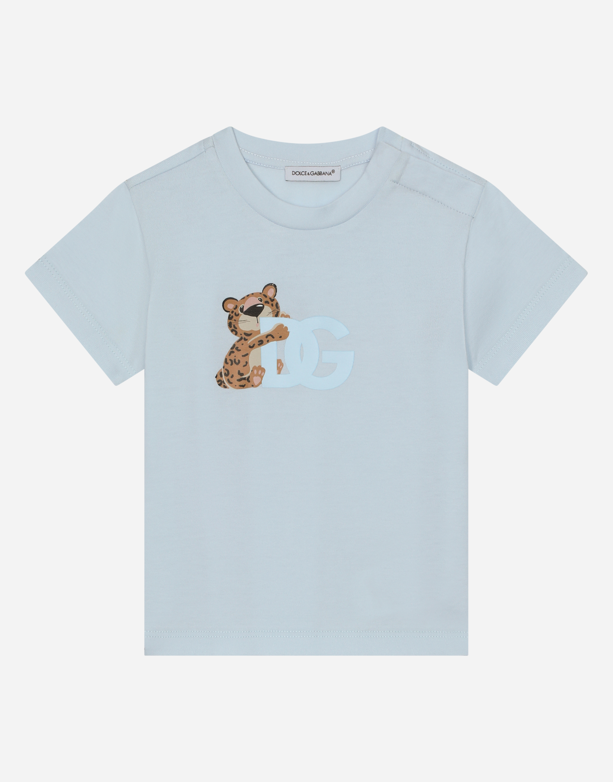 Jersey T-shirt with DG logo baby leopard print in Grey