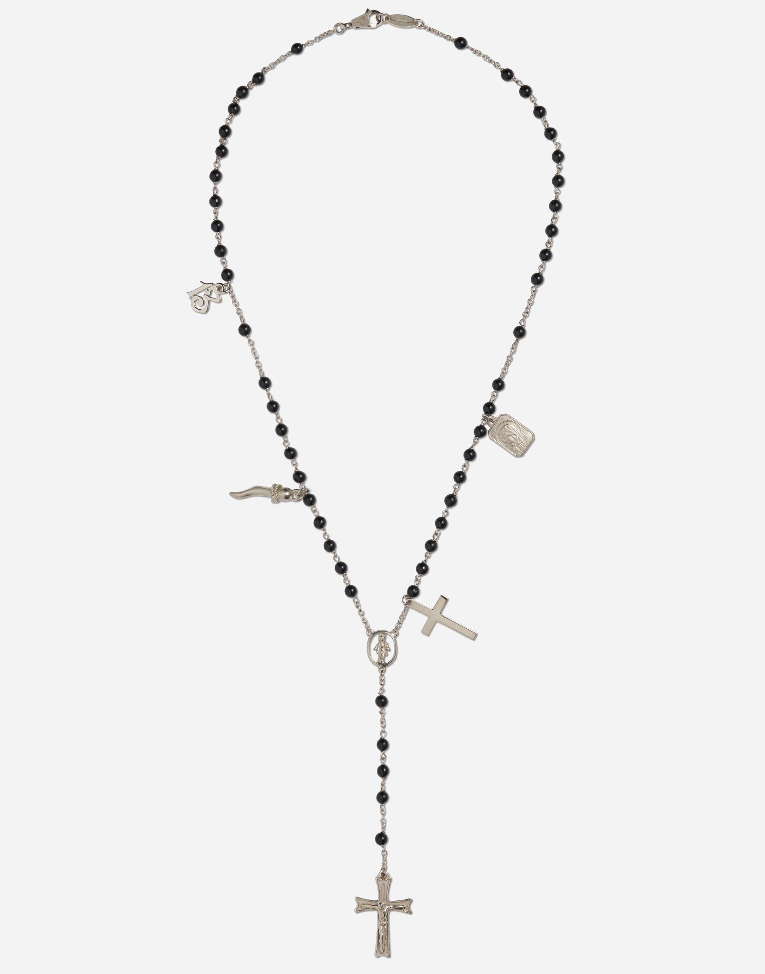 Tradition rosary necklace in white gold with black jades beads in White Gold