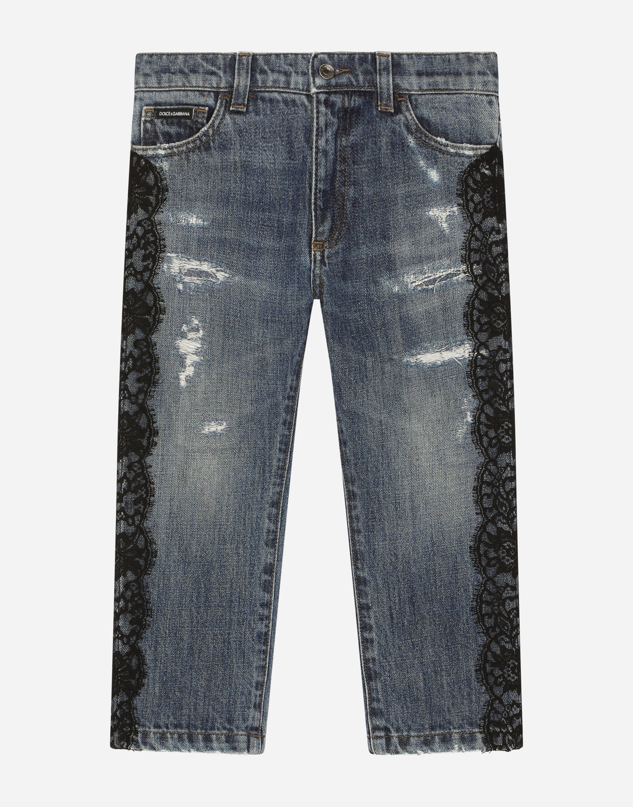Denim jeans with lace bands in Multicolor