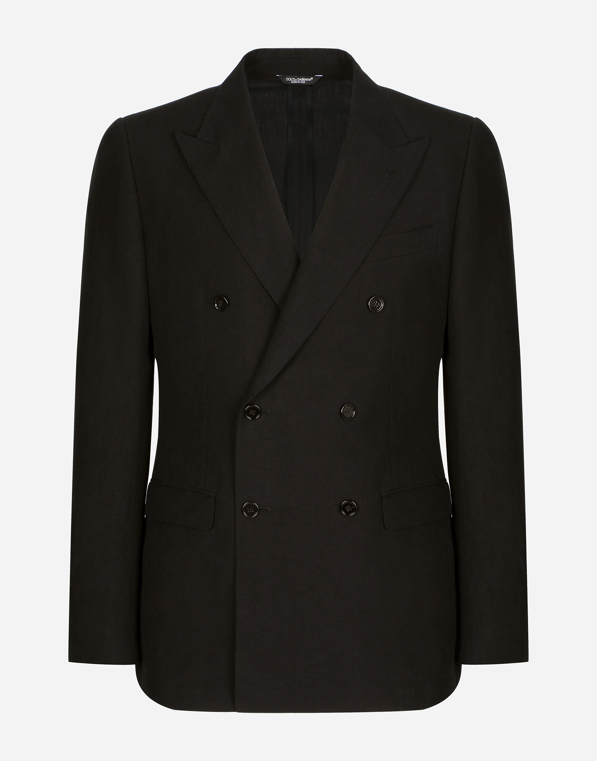 Double-breasted linen and cotton Taormina-fit suit in Black