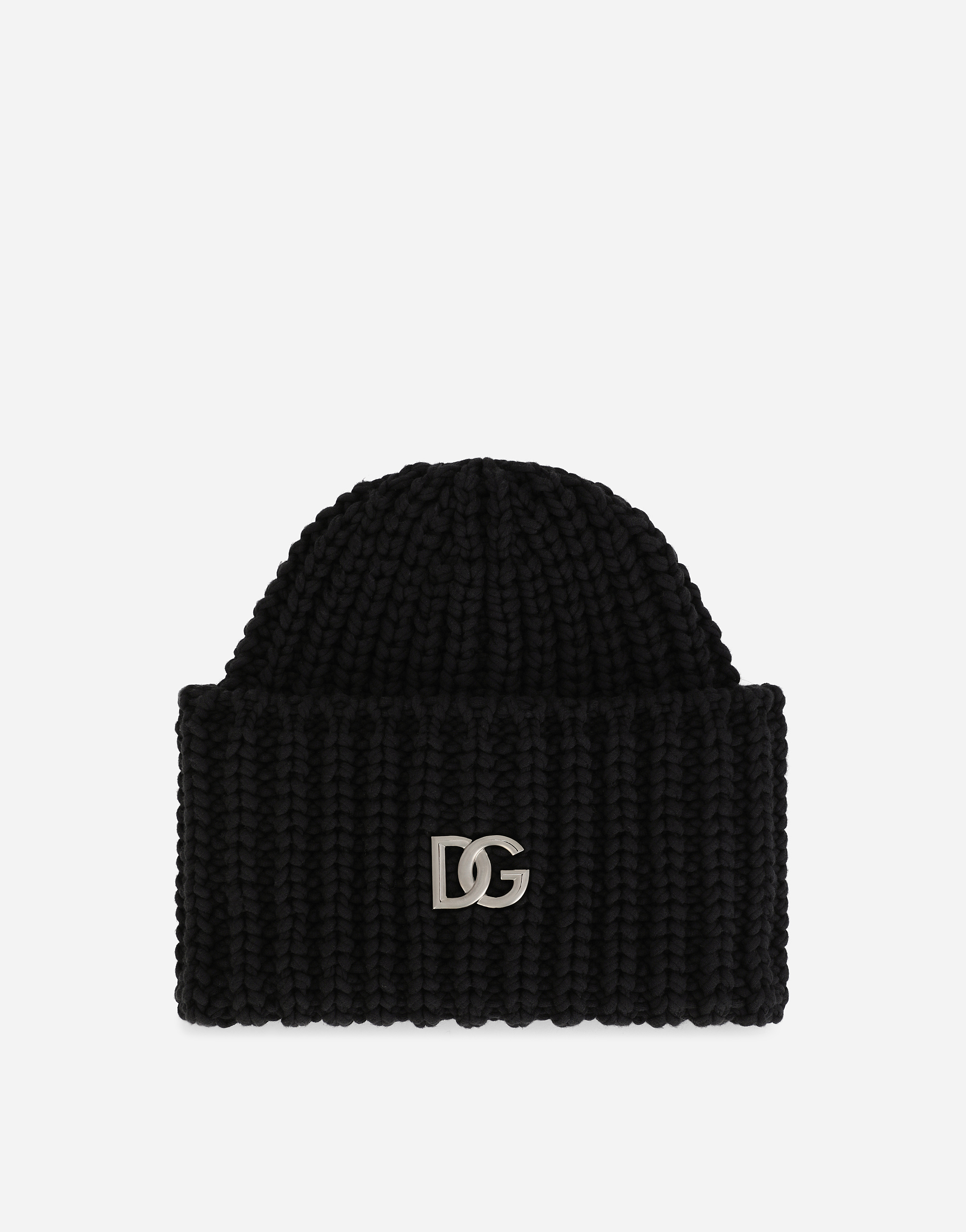 Knit cotton hat with DG patch in Black