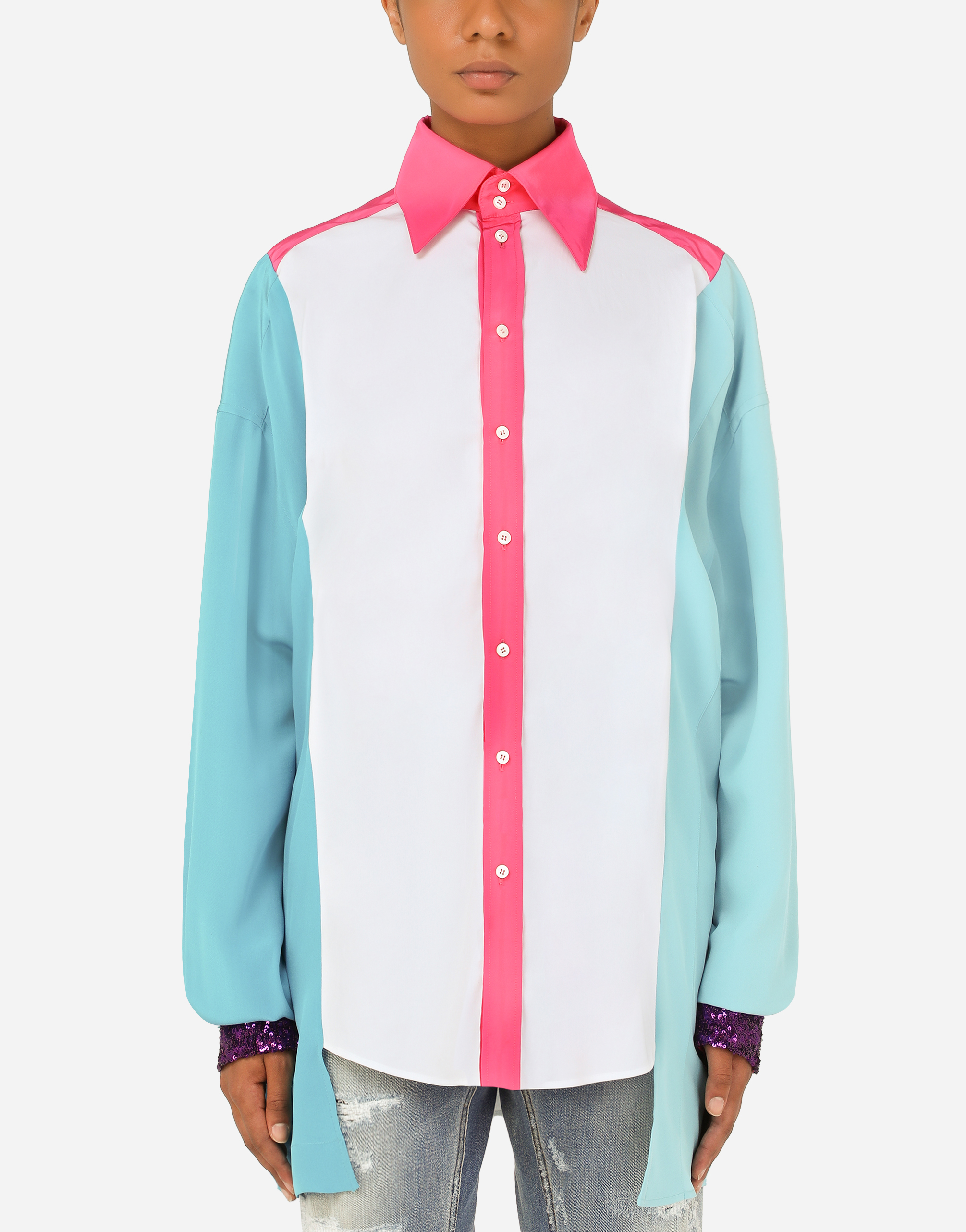 Mixed-fabric shirt in Multicolor