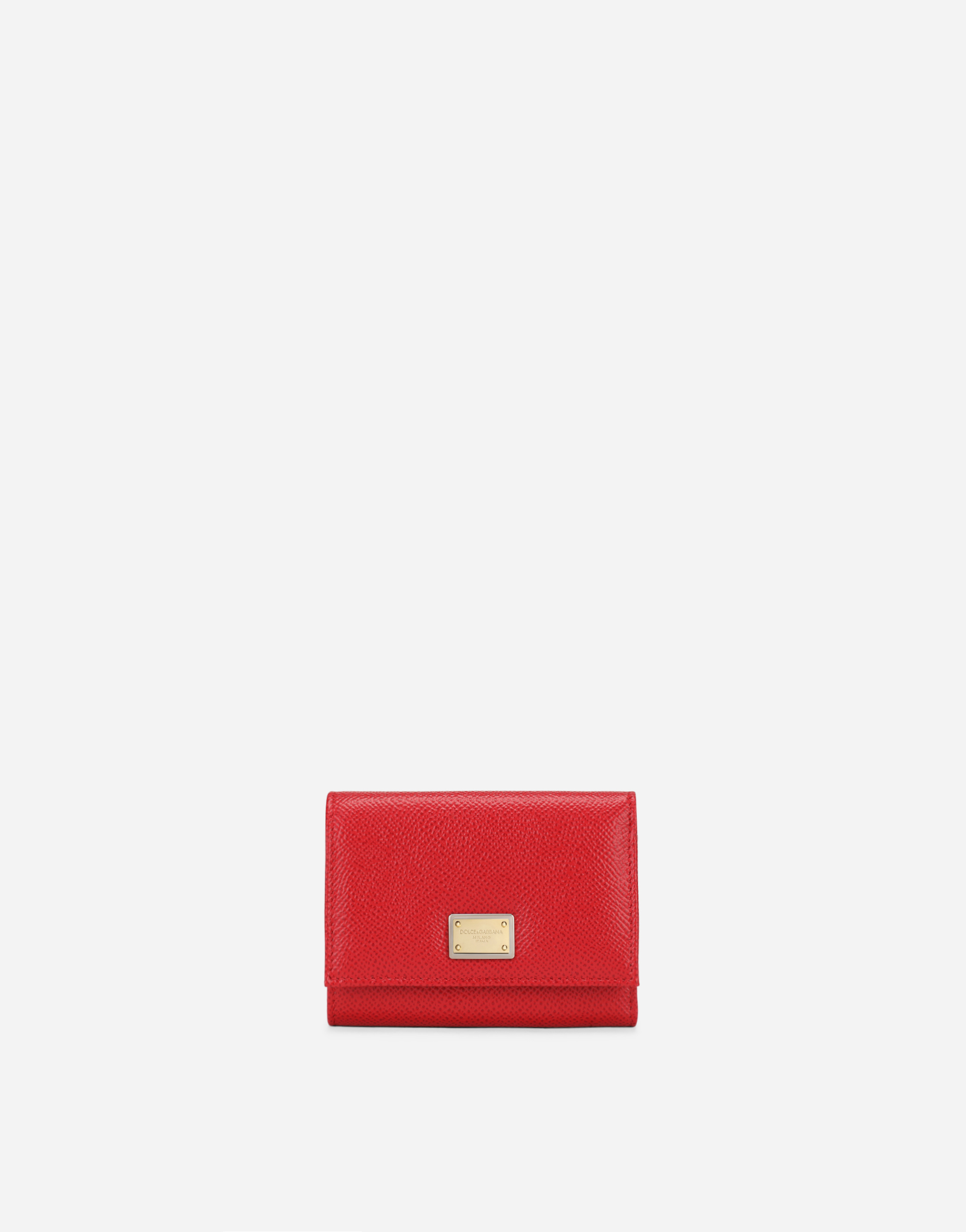Dauphine calfskin wallet with branded tag in Red
