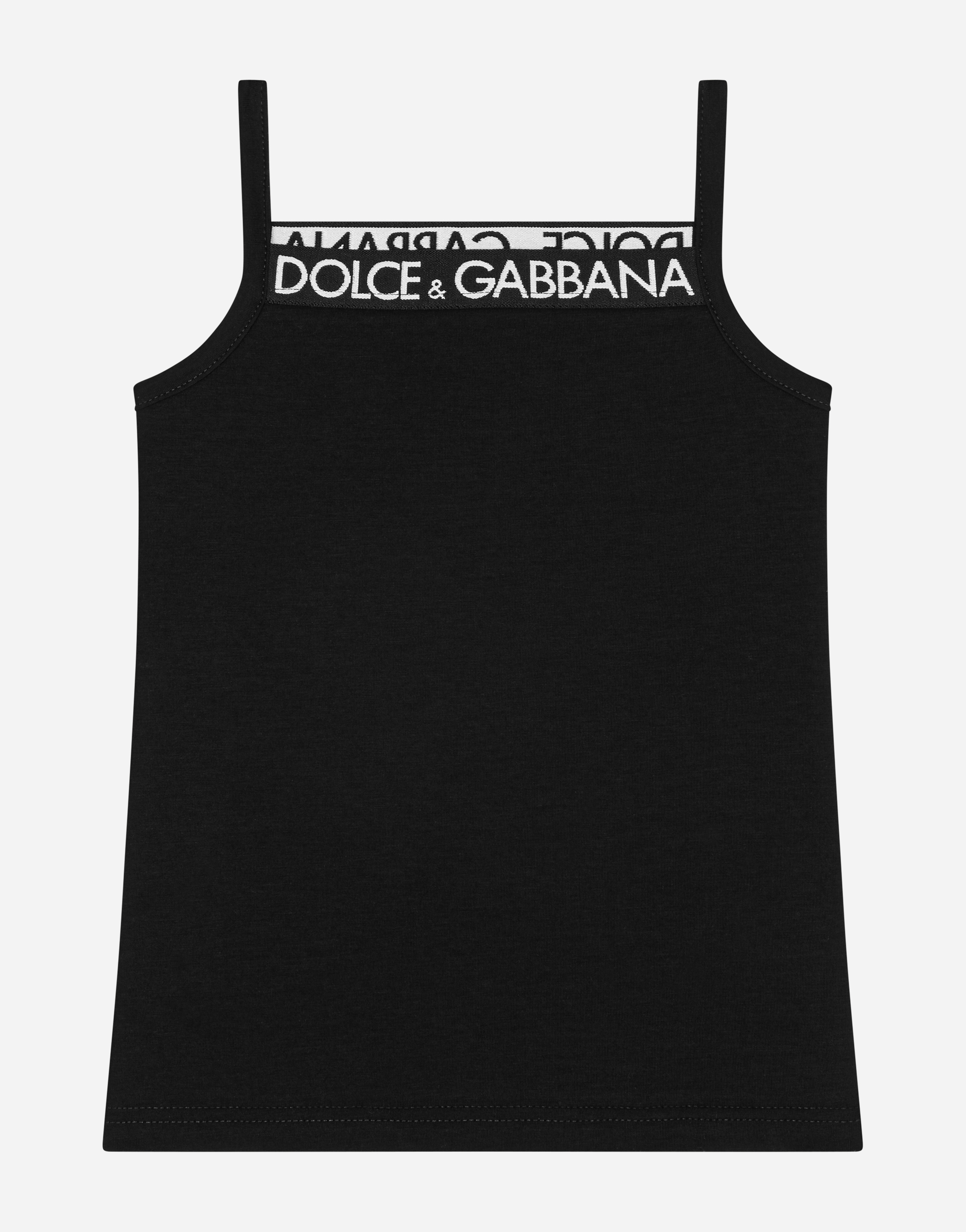 Jersey tank top with Dolce&Gabbana logo in Black