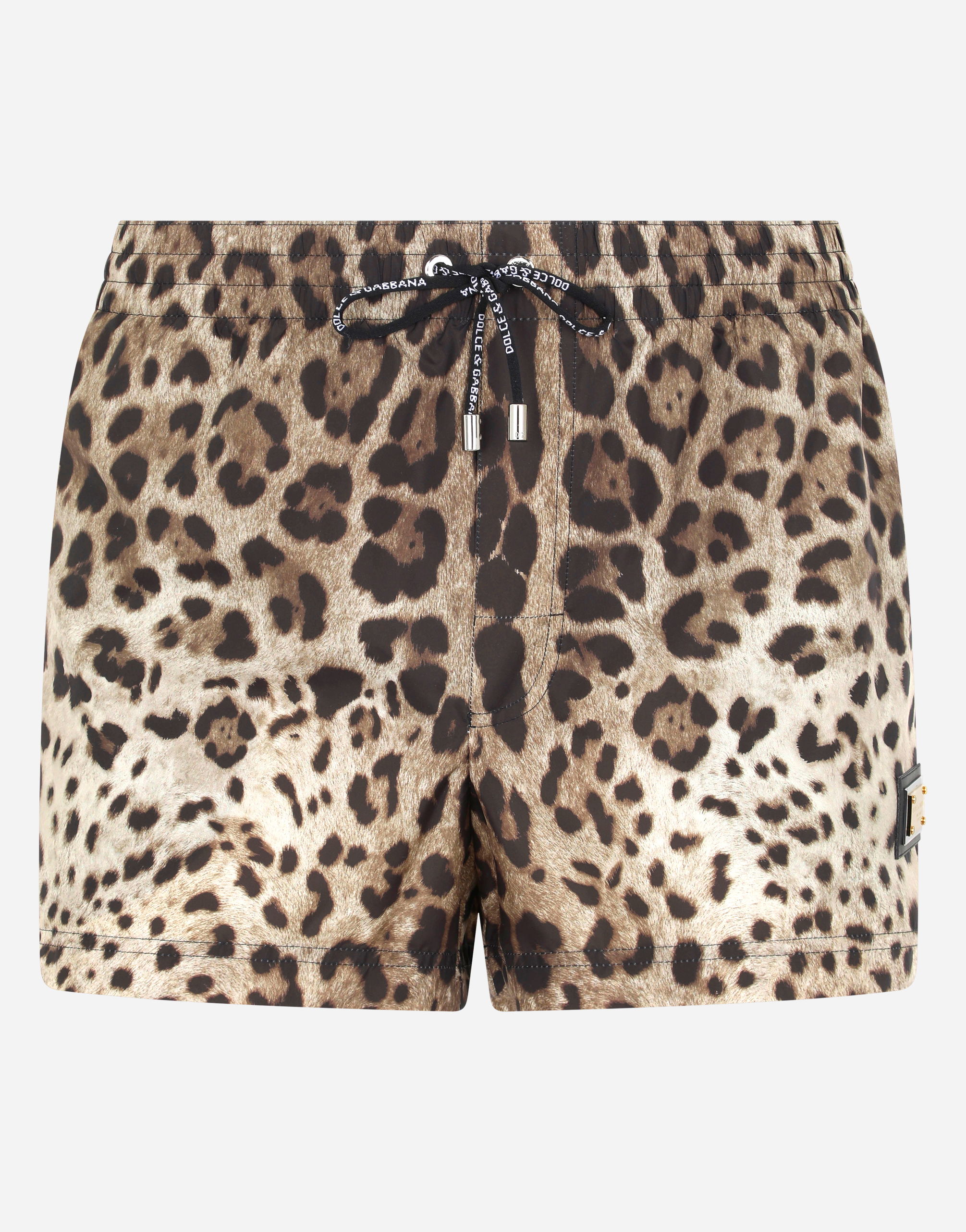 Short leopard-print swim trunks with plate in Multicolor