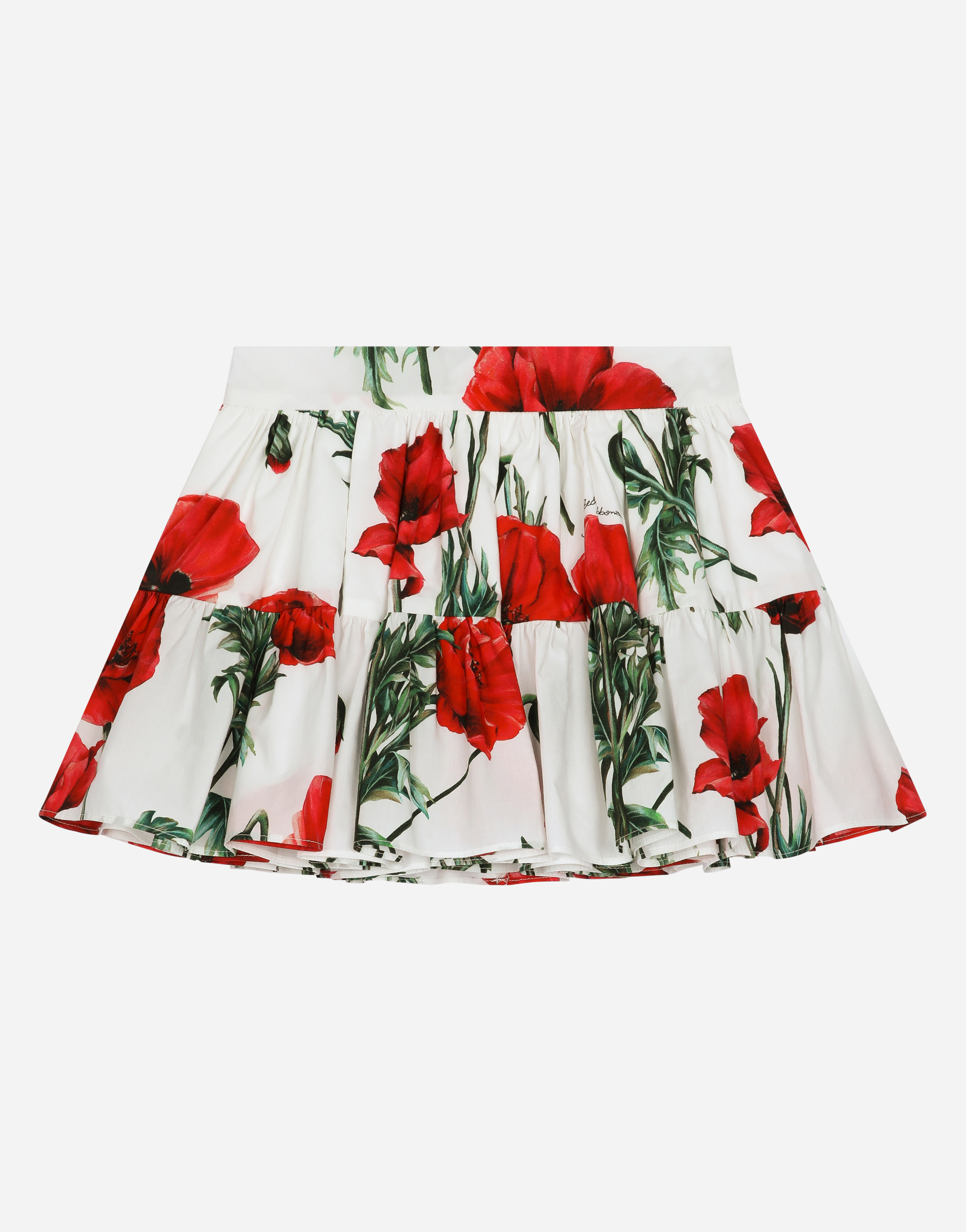Short poppy-print poplin skirt in Multicolor
