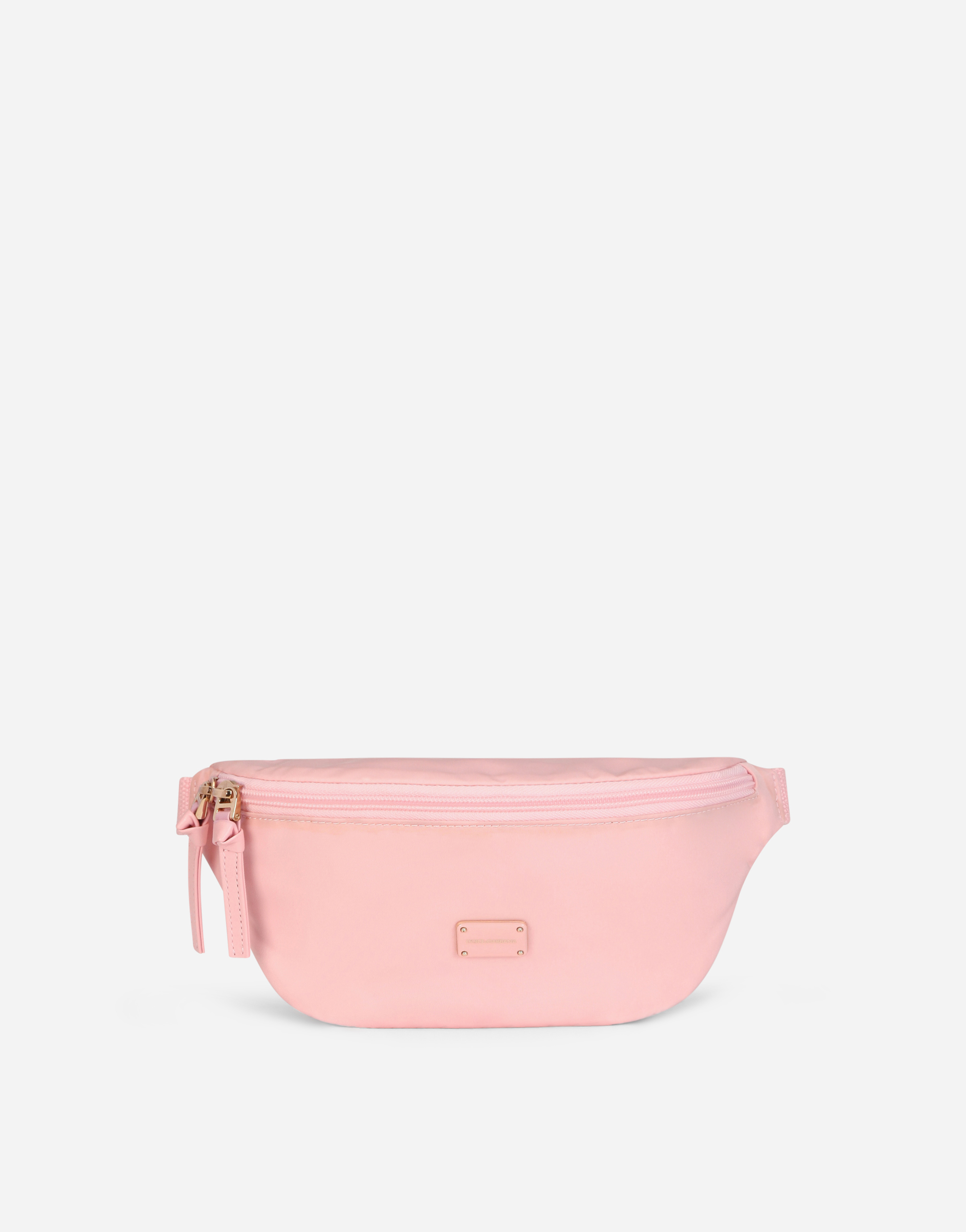 Nylon belt bag with logo plate in Pink