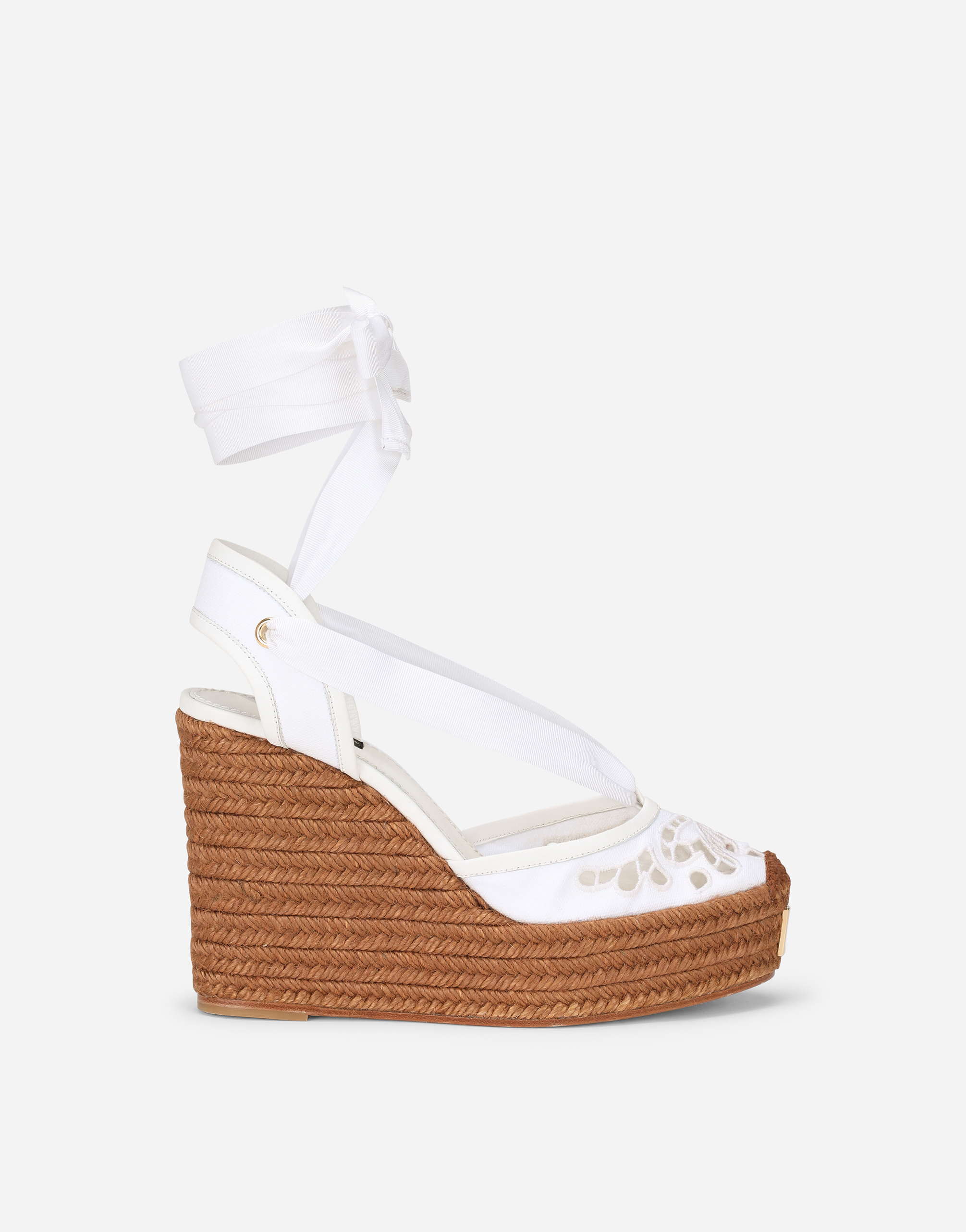 Embroidered canvas wedges in White