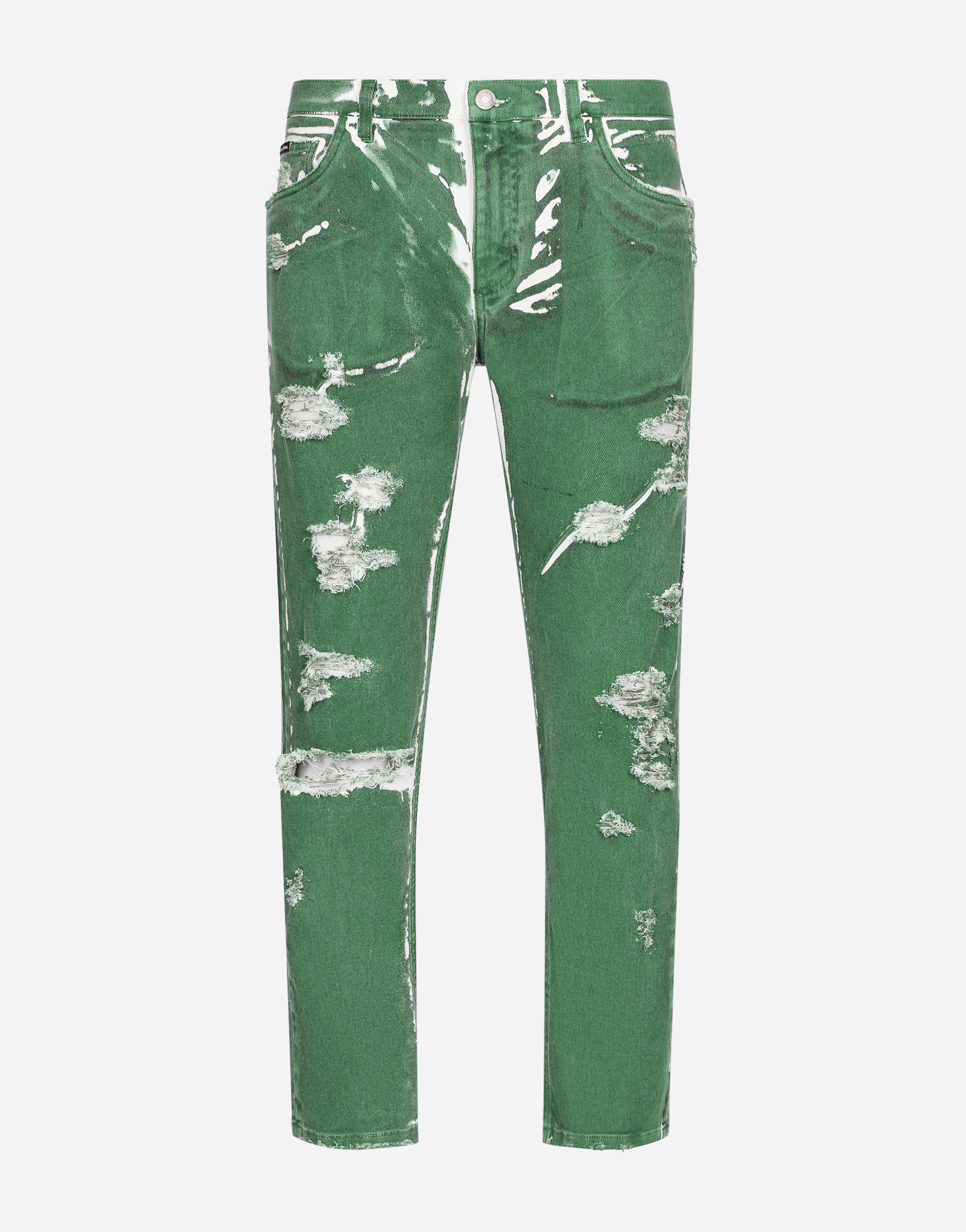 Overdyed loose-fit stretch jeans with abrasions in Green
