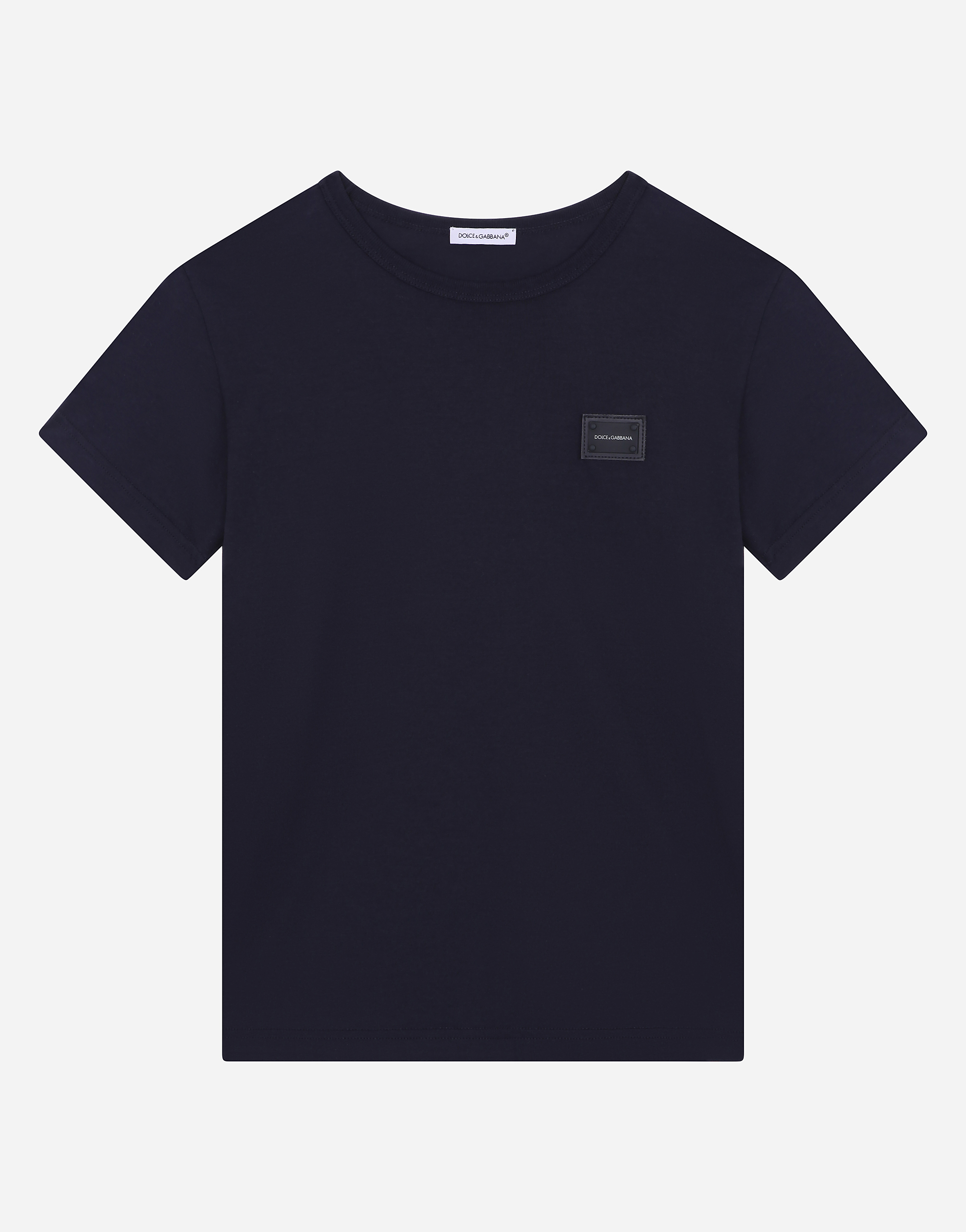 Jersey T-shirt with logo tag in Blue