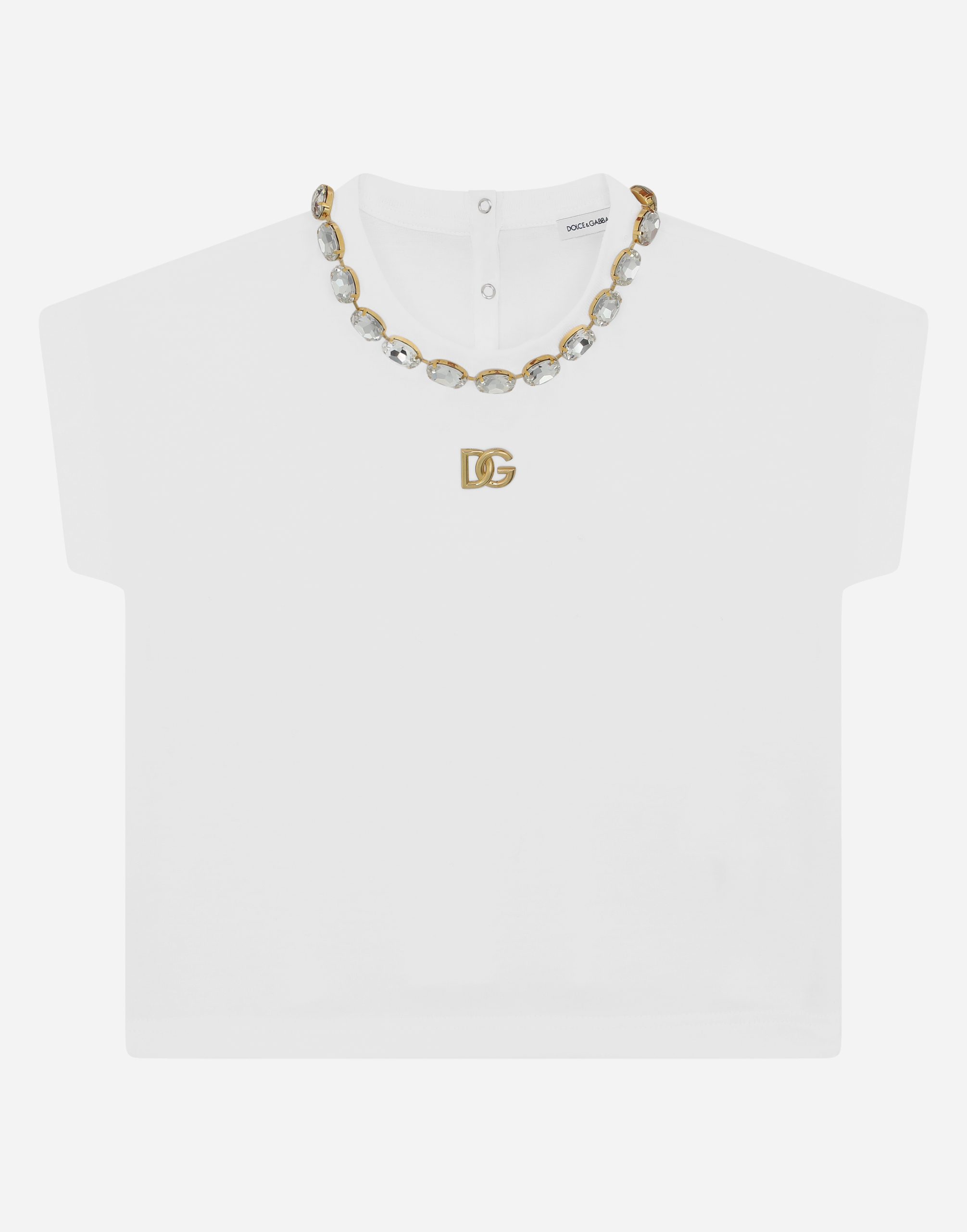 Jersey T-shirt with bejeweled embellishment in White