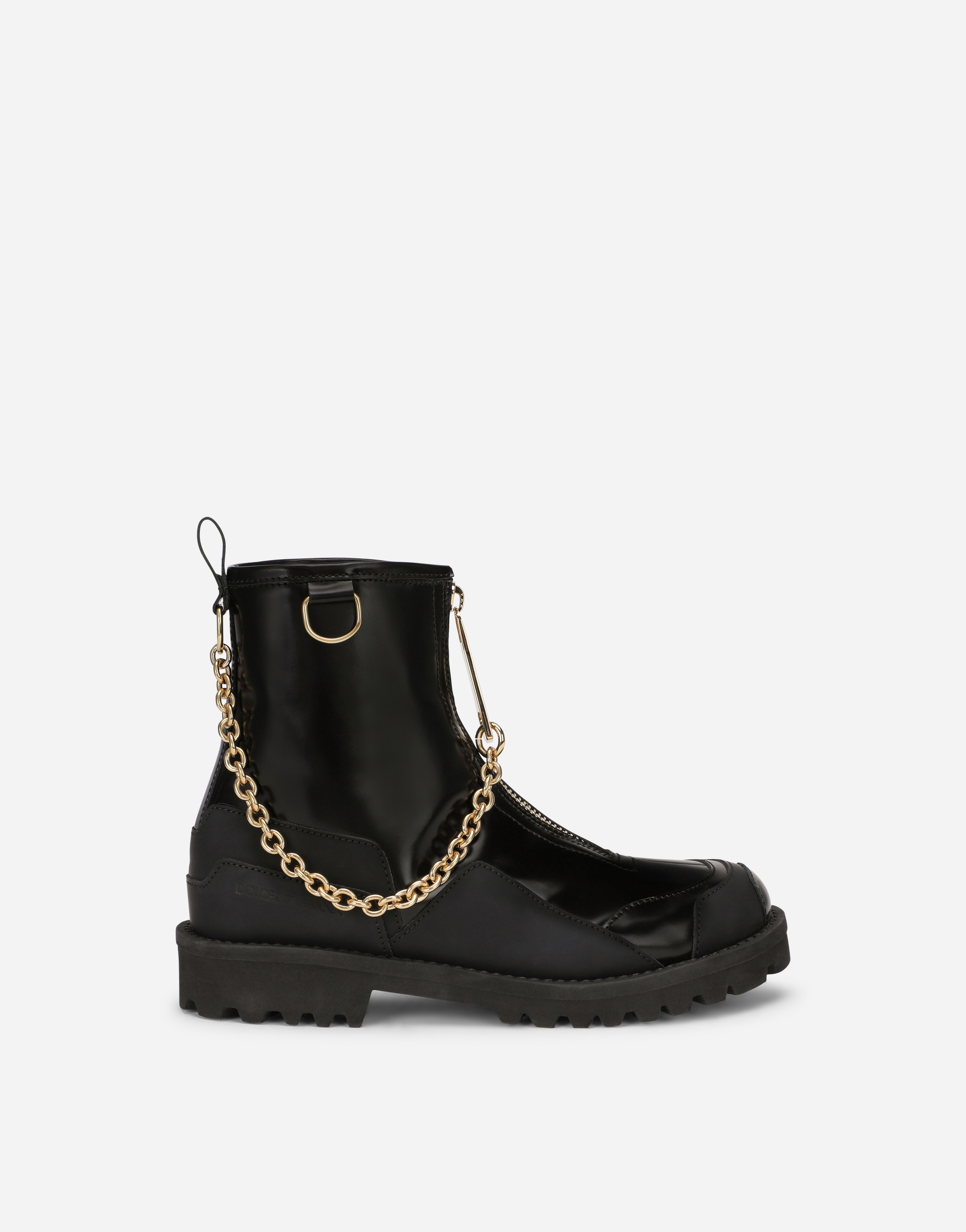 Calfskin ankle boots with zipper in Black