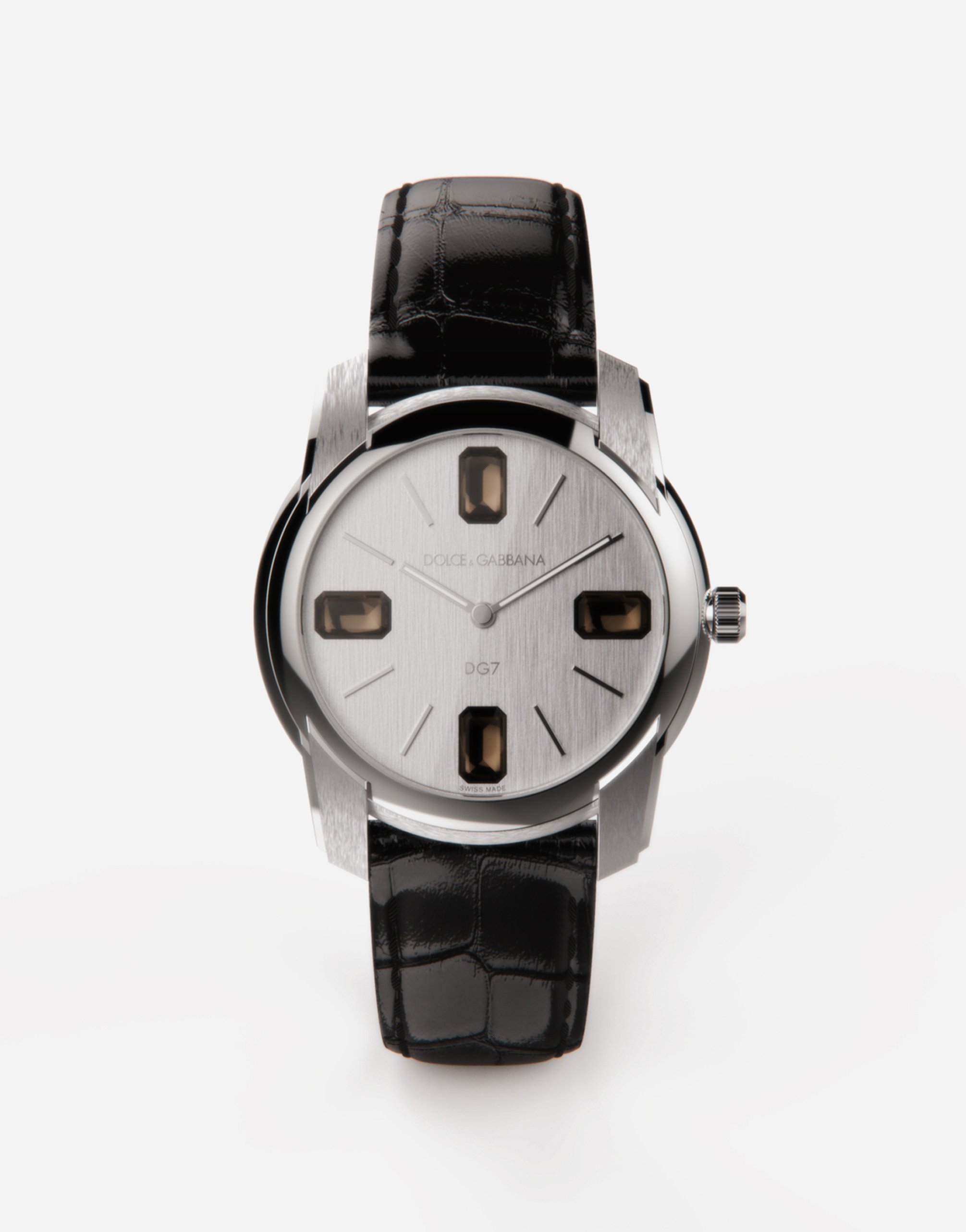Steel watch with smoky quartz in Black