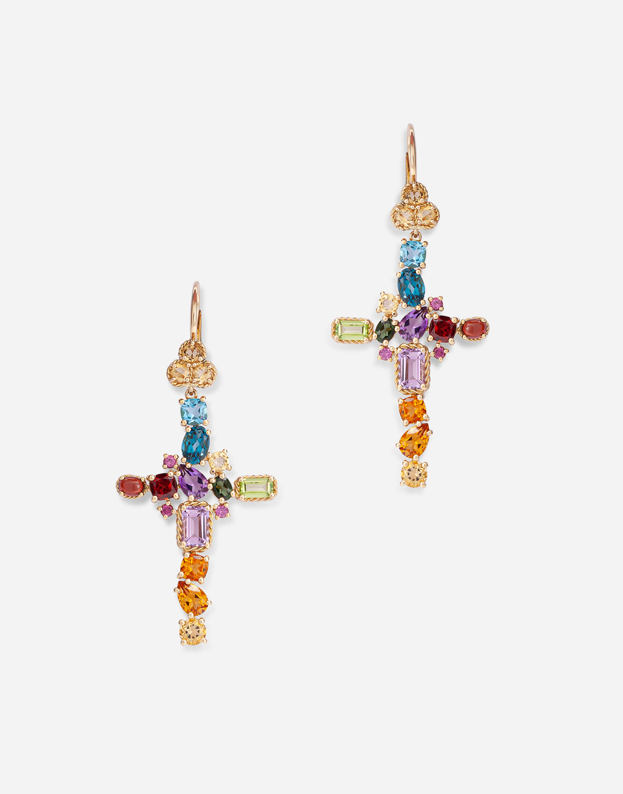 Rainbow alphabet earring in yellow gold with multicolor fine gems in Gold