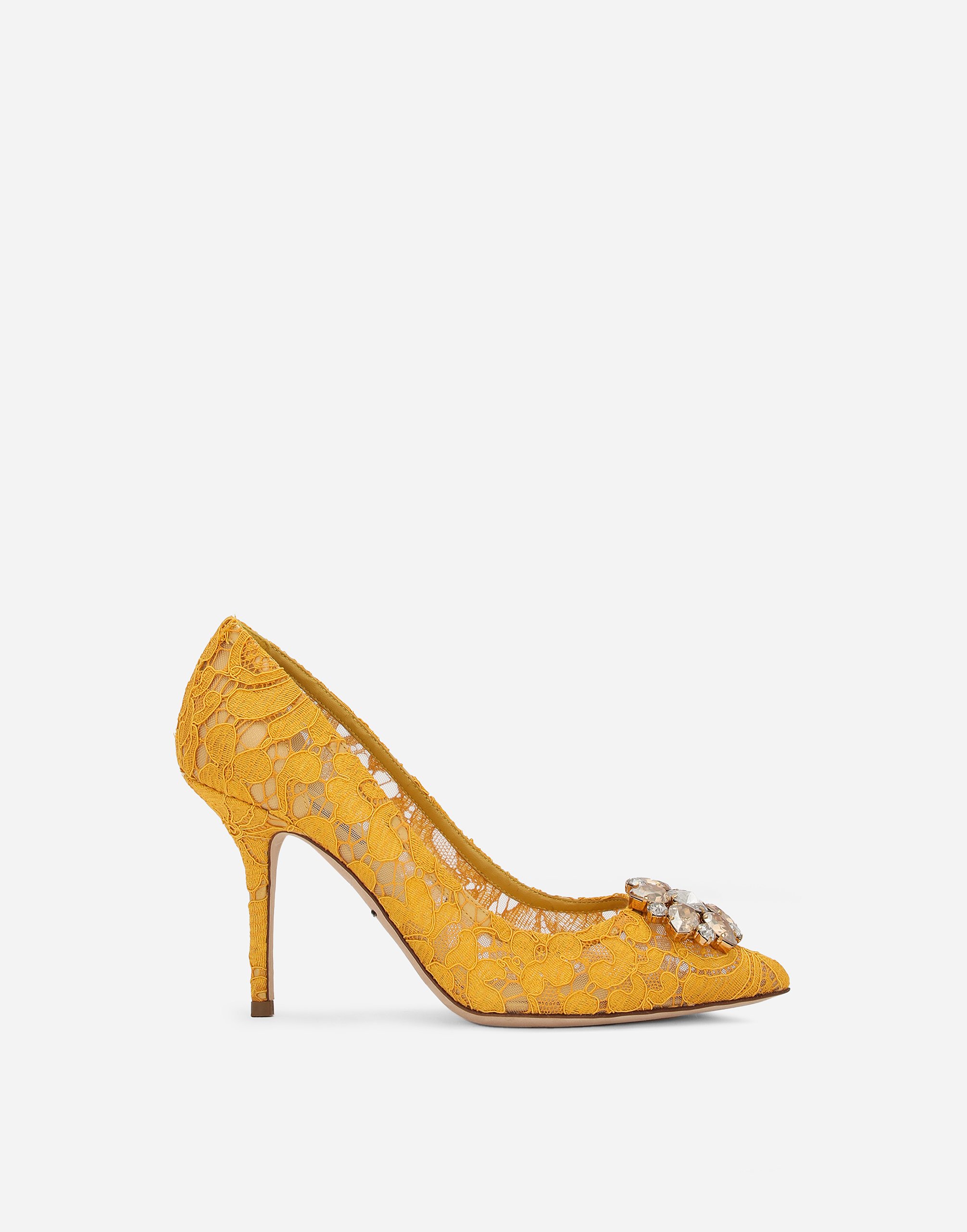 Lace rainbow pumps with brooch detailing in Yellow