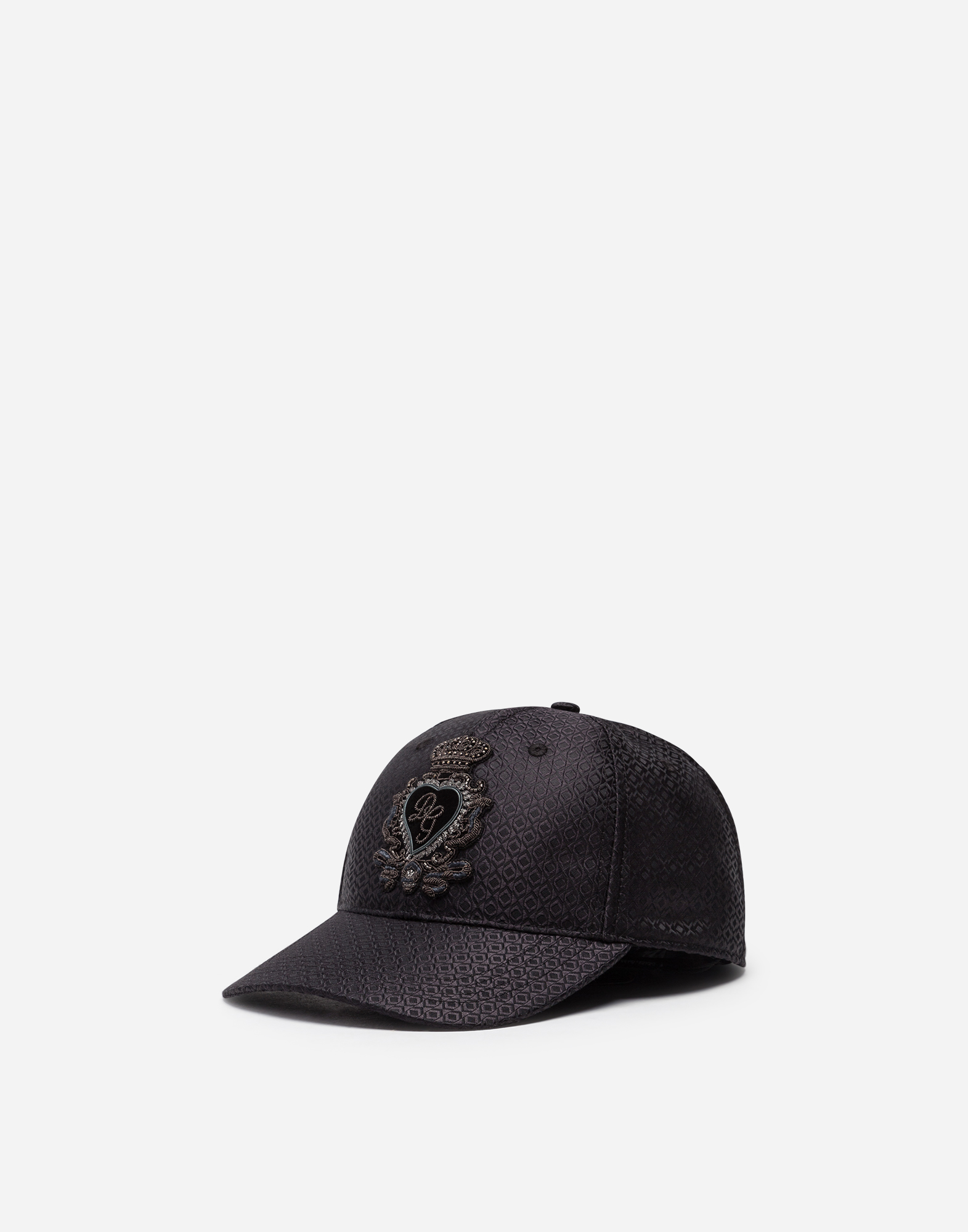 Baseball cap in jacquard silk with patch in Black