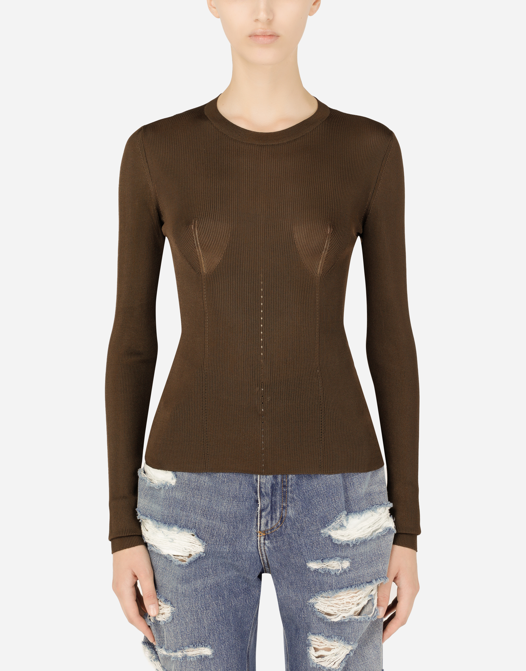 Full-fashioned viscose sweater in Brown