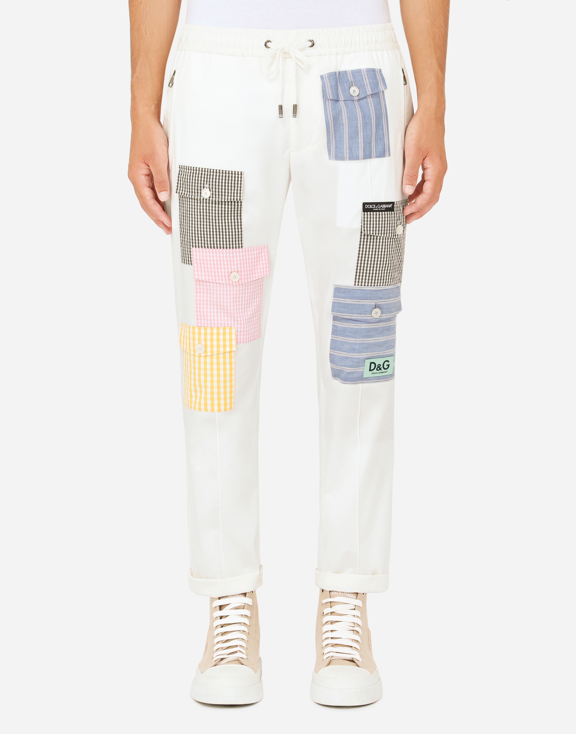 Multi-pocket jogging pants with patch embellishment in White