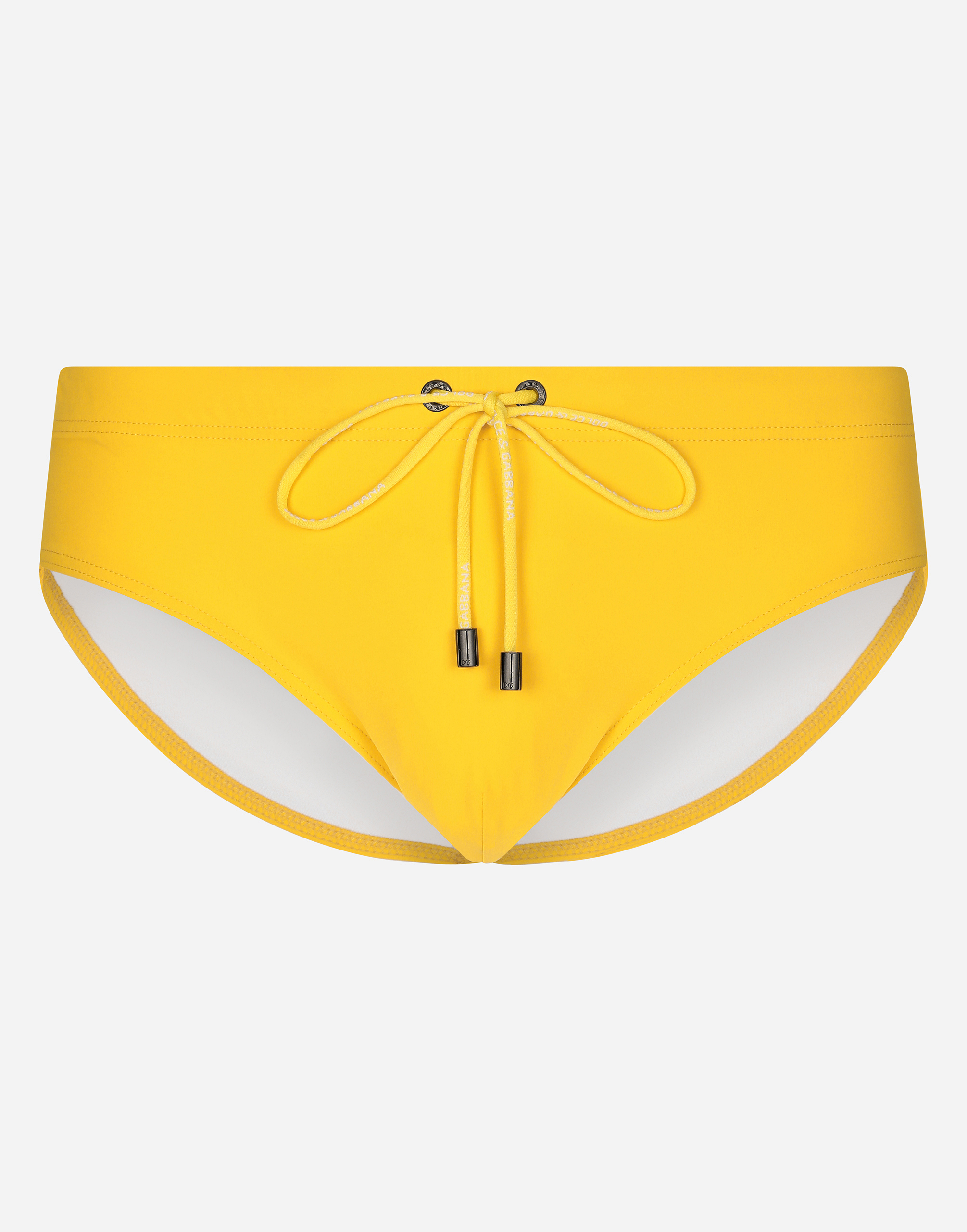 Swim briefs with high-cut leg and branded rear waistband in Yellow