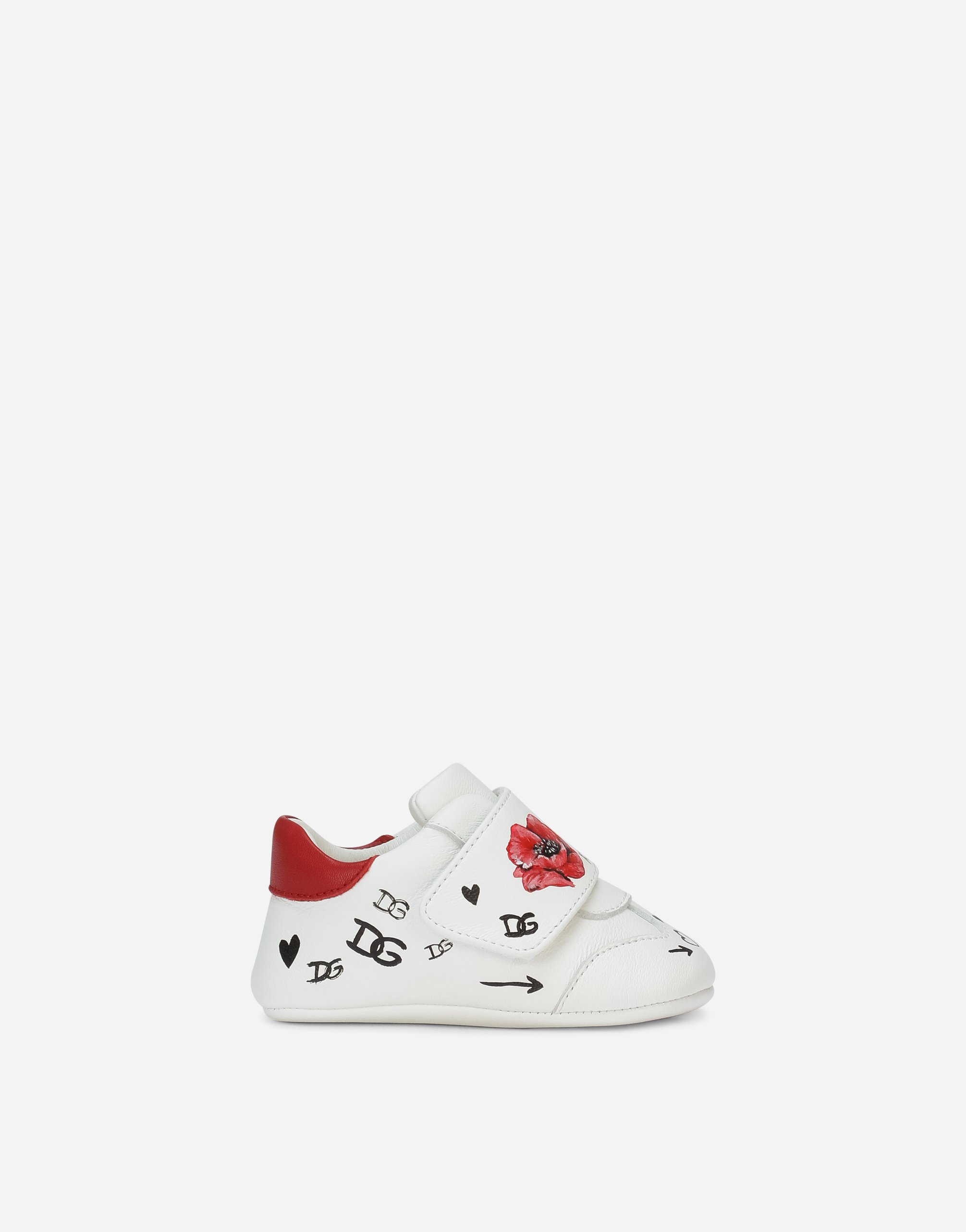 Nappa leather newborn sneakers with poppy print in Multicolor