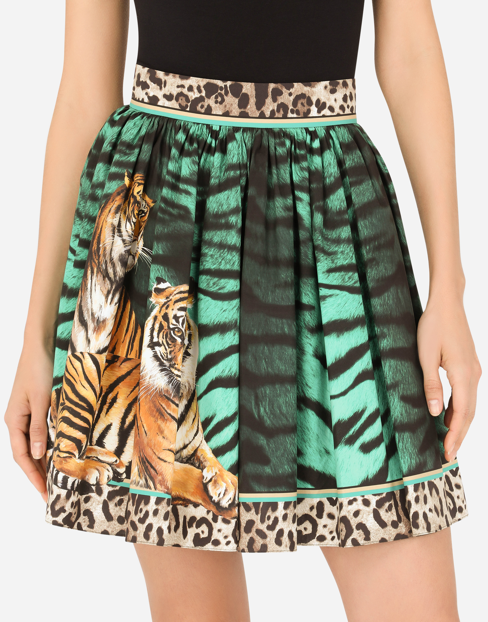 Damen Bekleidung Röcke Miniröcke Dolce & Gabbana Midirock aus Popeline Tigermuster in Grün 