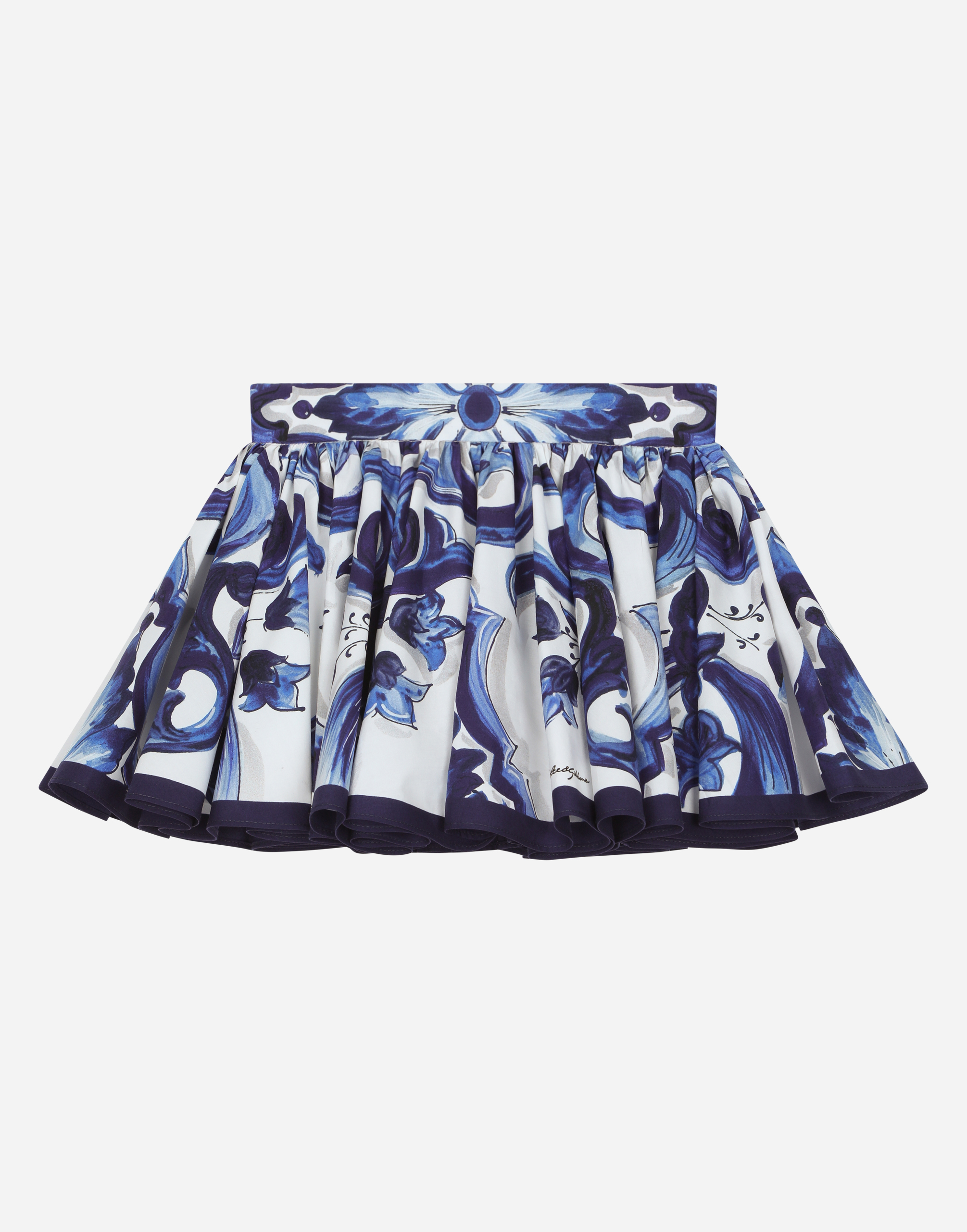 Poplin midi skirt with majolica print in Multicolor