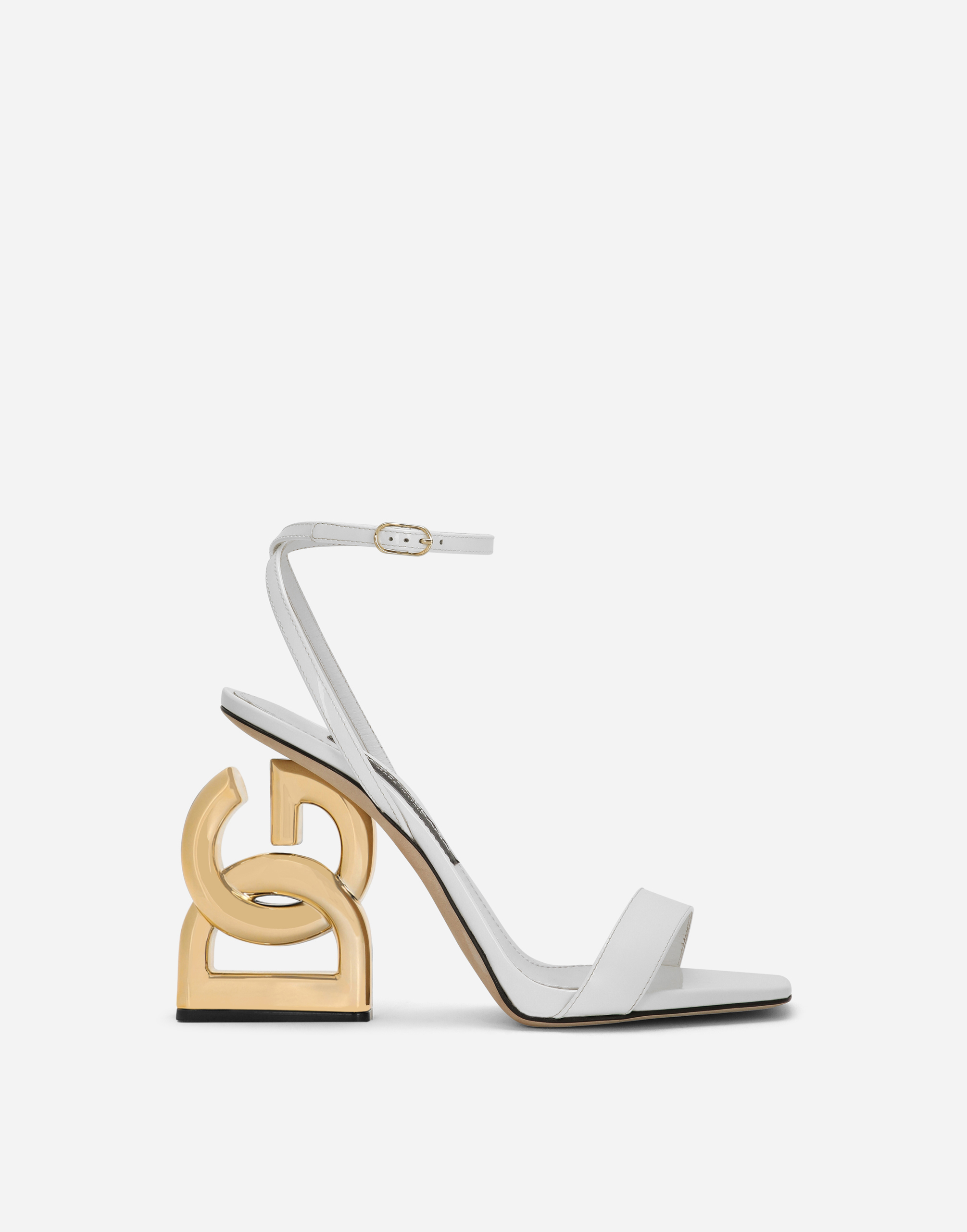 Patent leather sandals with 3.5 heel in White