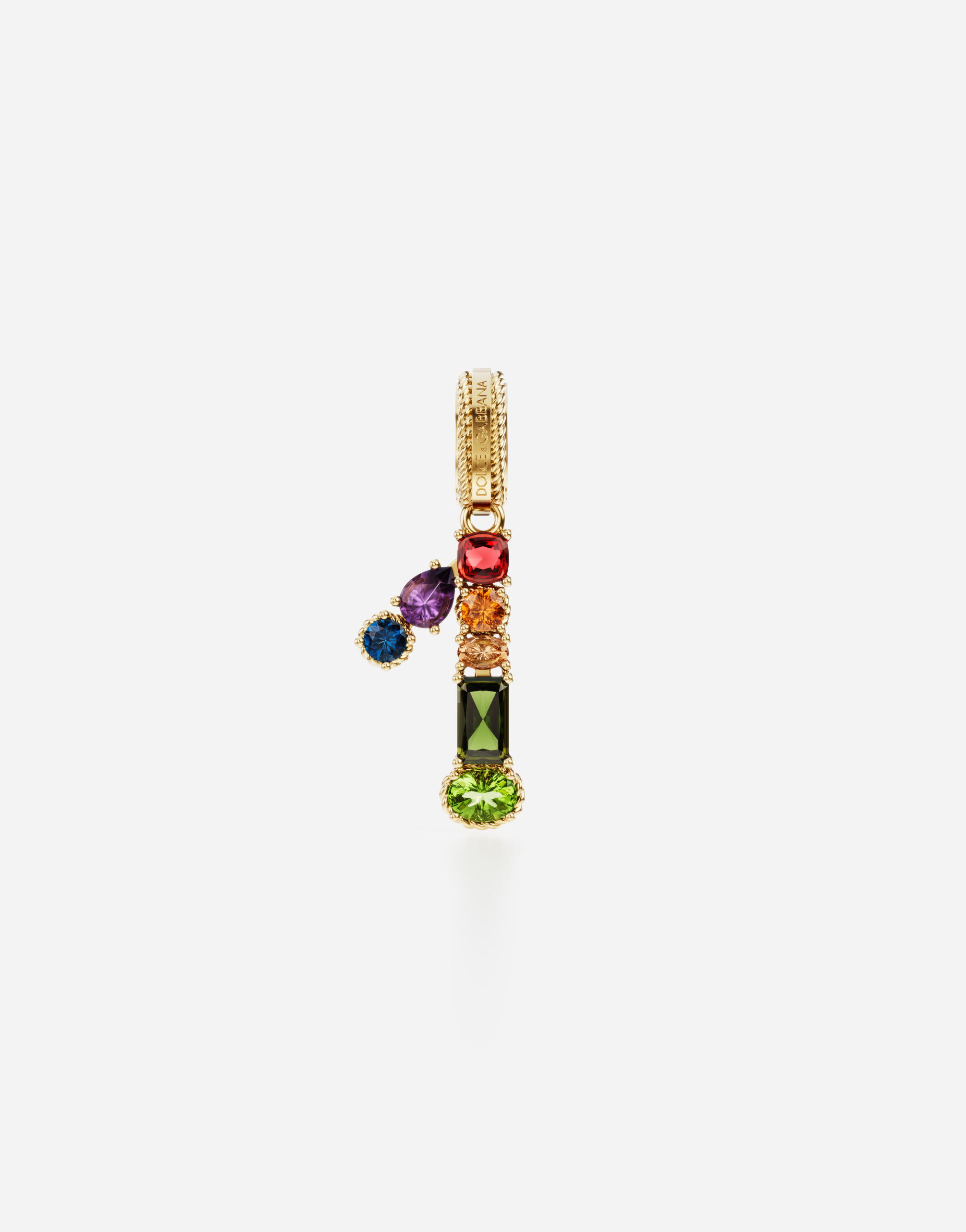 18 kt yellow gold rainbow pendant  with multicolor finegemstones representing number 1 in Yellow gold