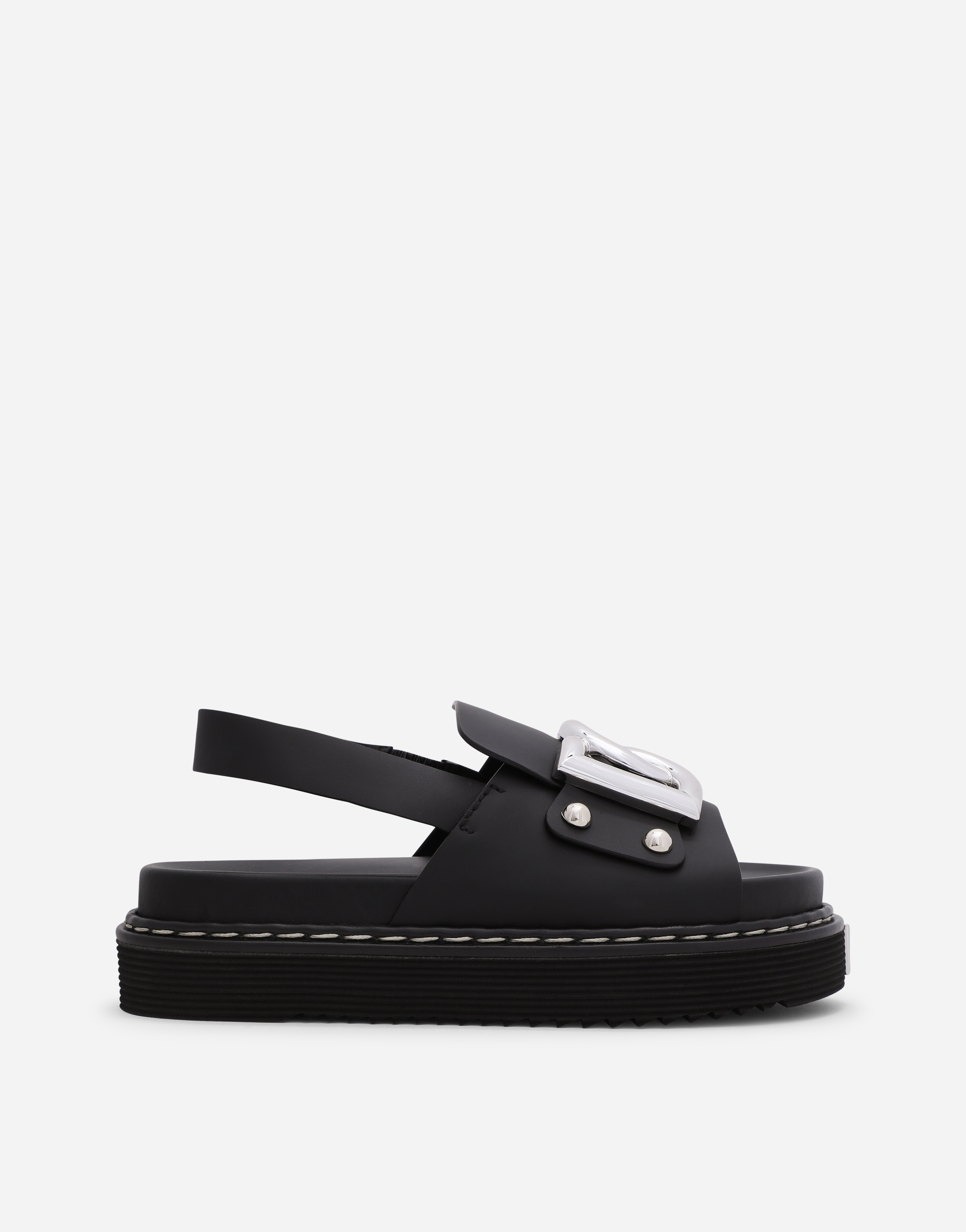 Calfskin sandals with DG logo in Black