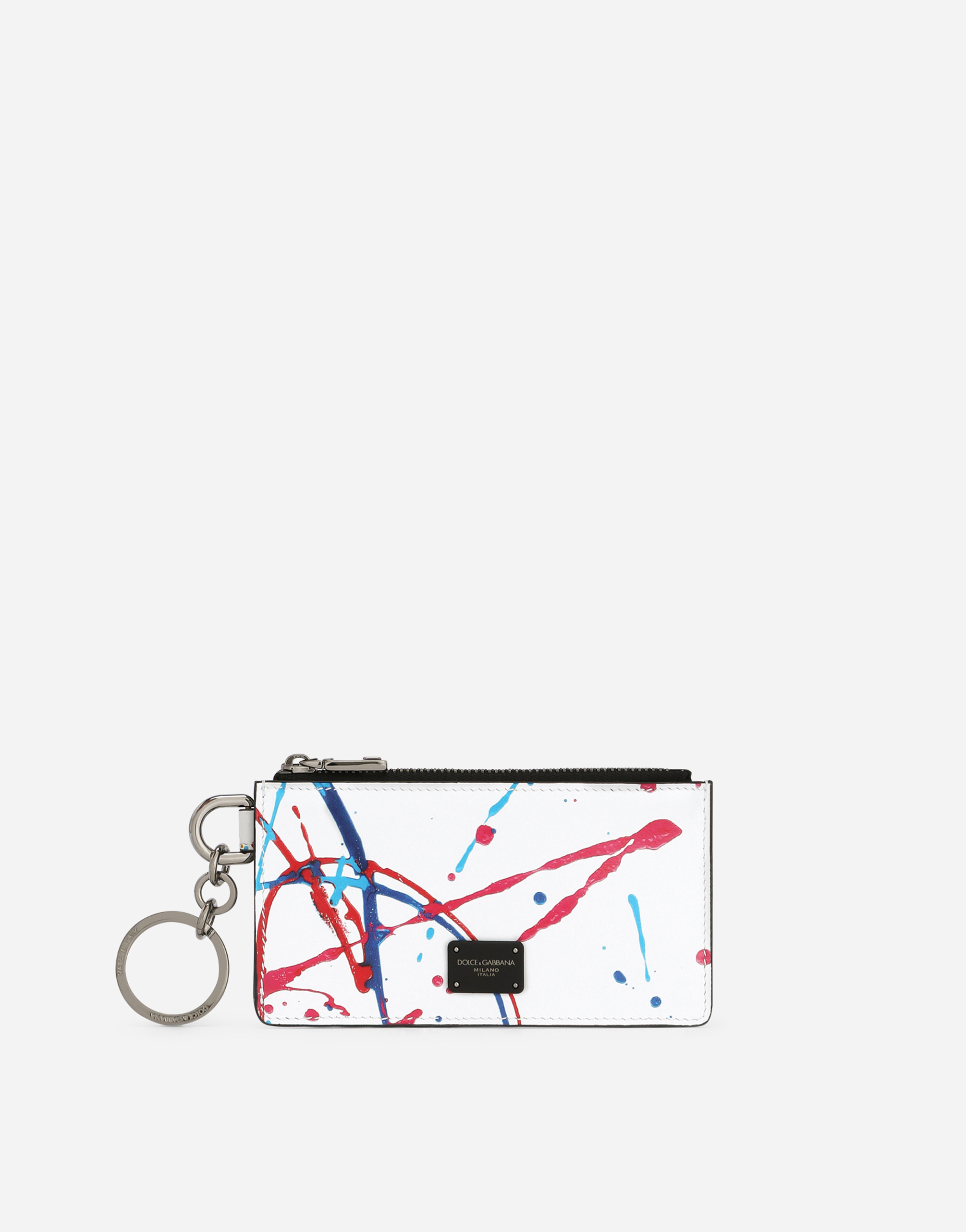 Printed calfskin card holder with zipper in Multicolor