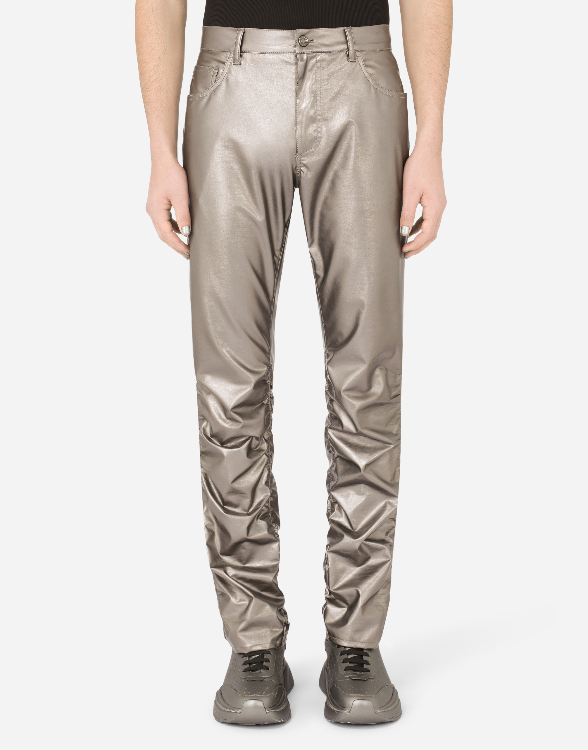 Laminated stretch technical fabric pants in Grey