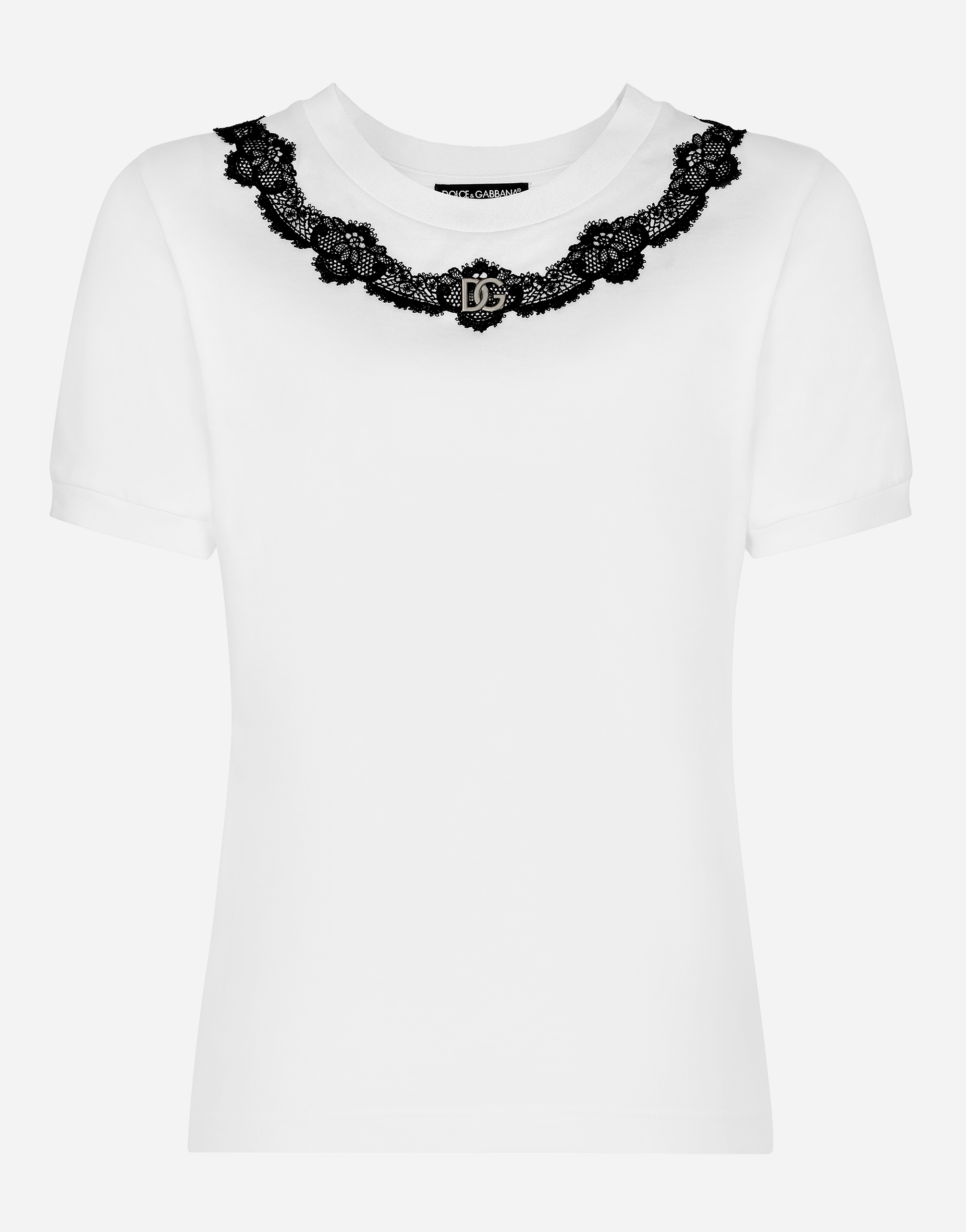 Jersey T-shirt with DG logo and lace inserts in White