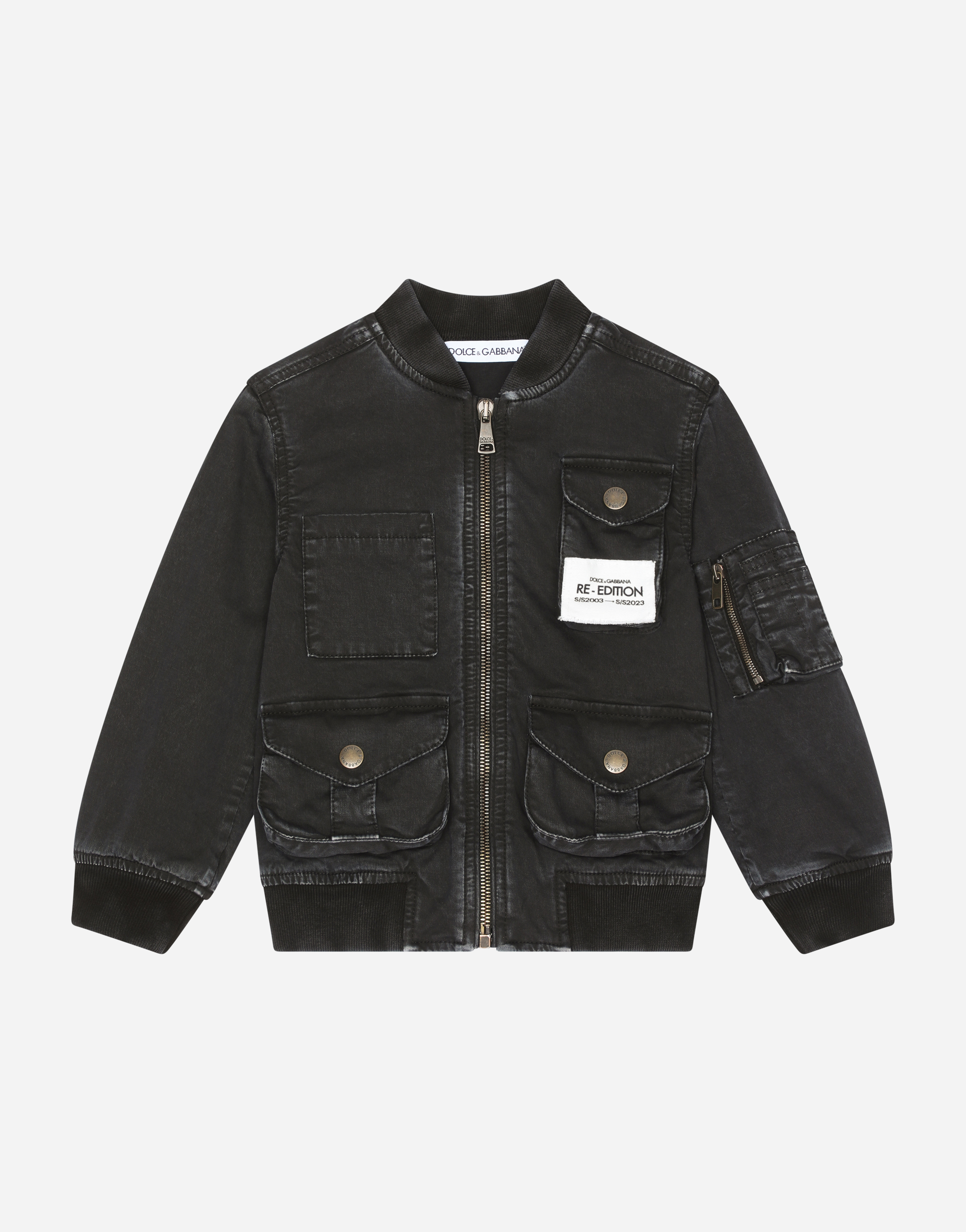 Dolce & Gabbana Kids' Garment-dyed Stretch Cotton Bomber Jacket In Black