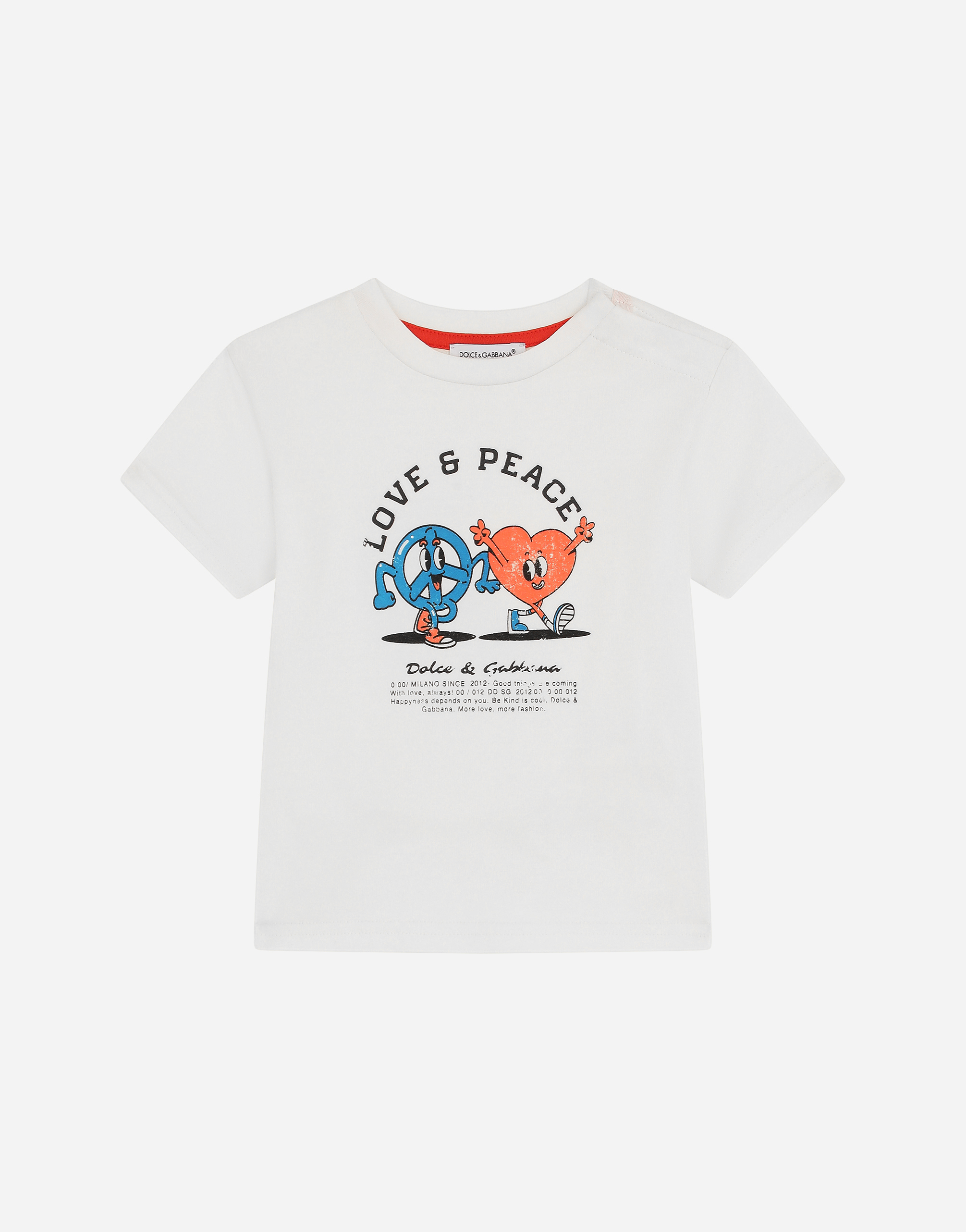 Jersey T-shirt with love & peace print in White