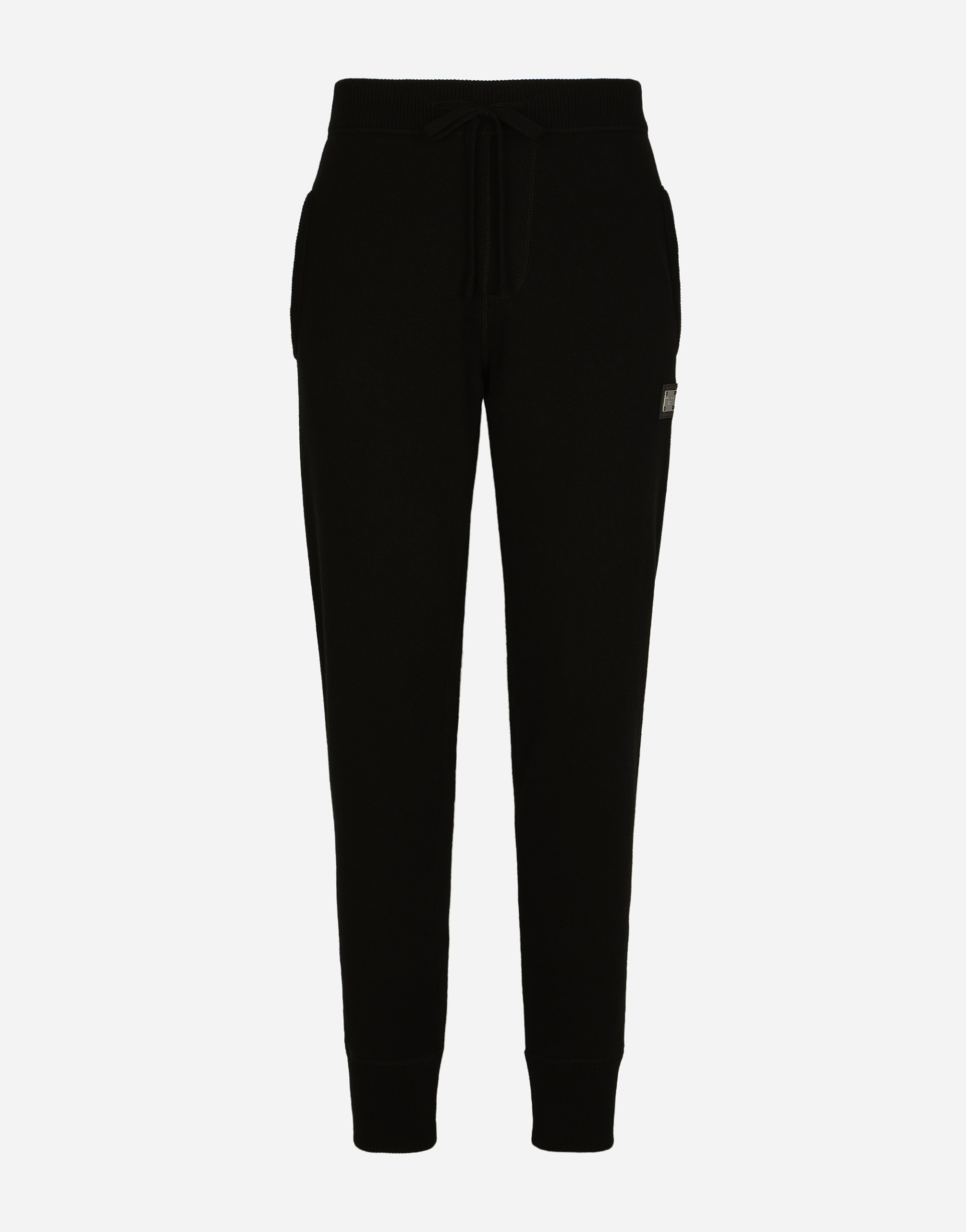 Wool and cashmere knit jogging pants in Black