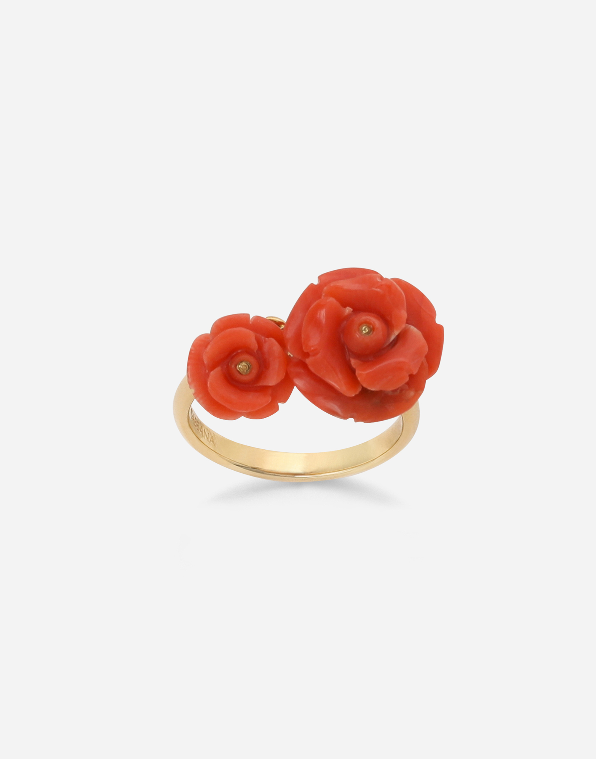 Coral ring in yellow 18kt gold with coral rose in Gold