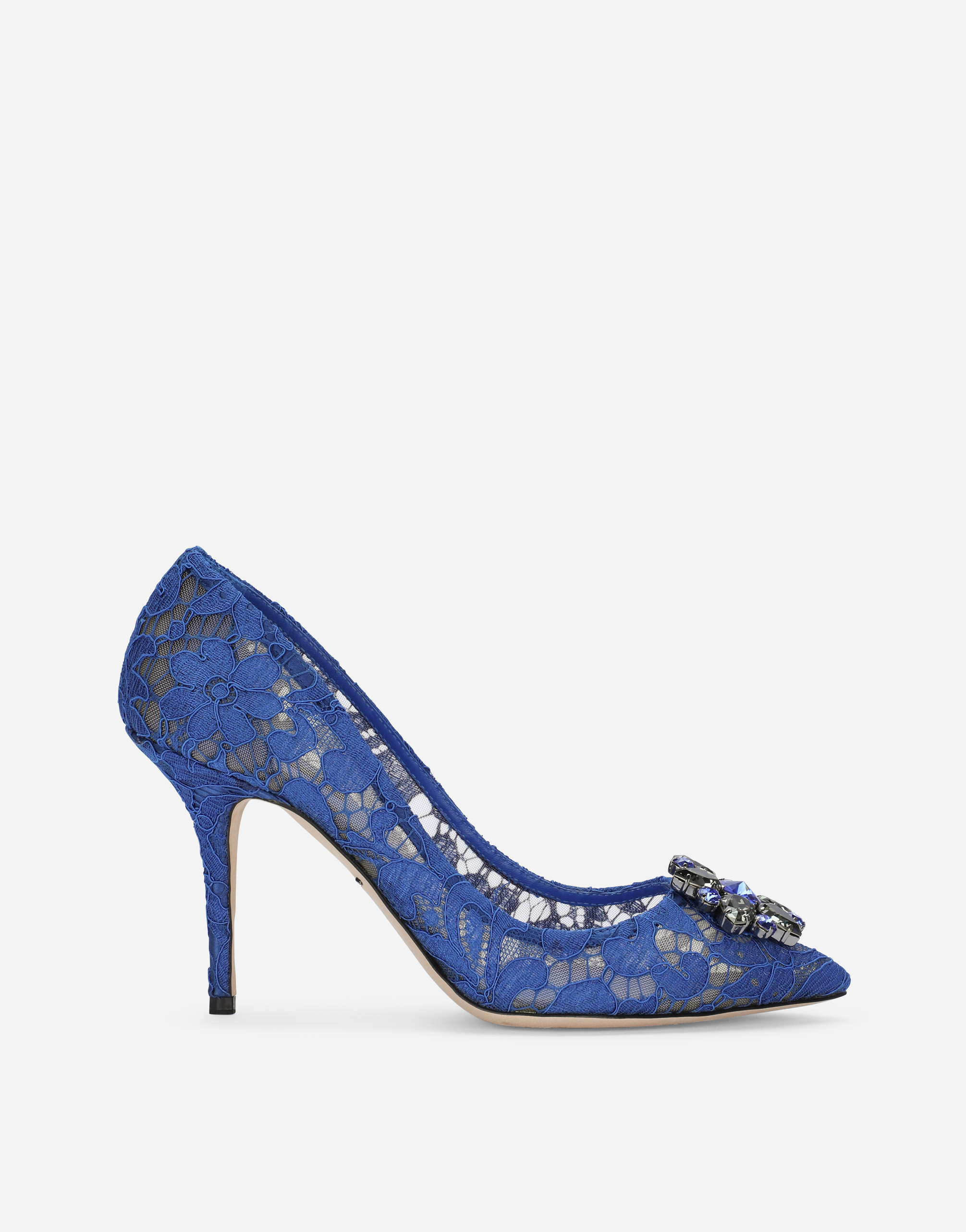 Pump in Taormina lace with crystals in Blue