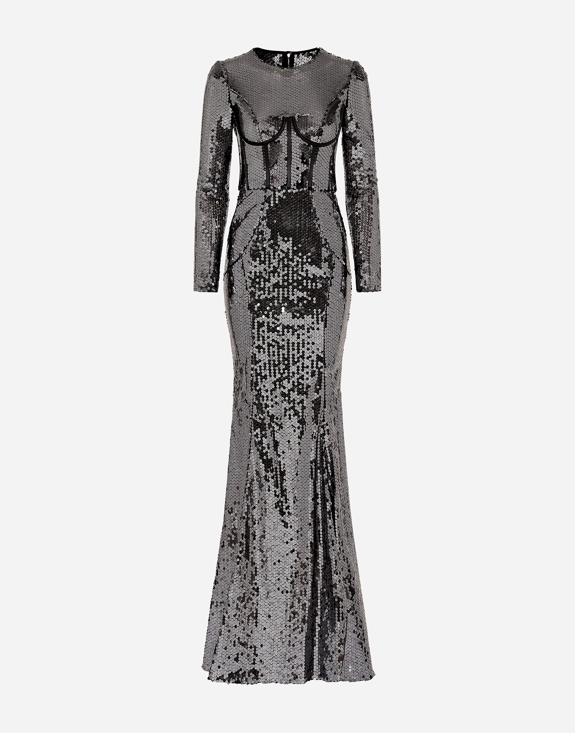 Long sequined dress with corset detailing in Grey