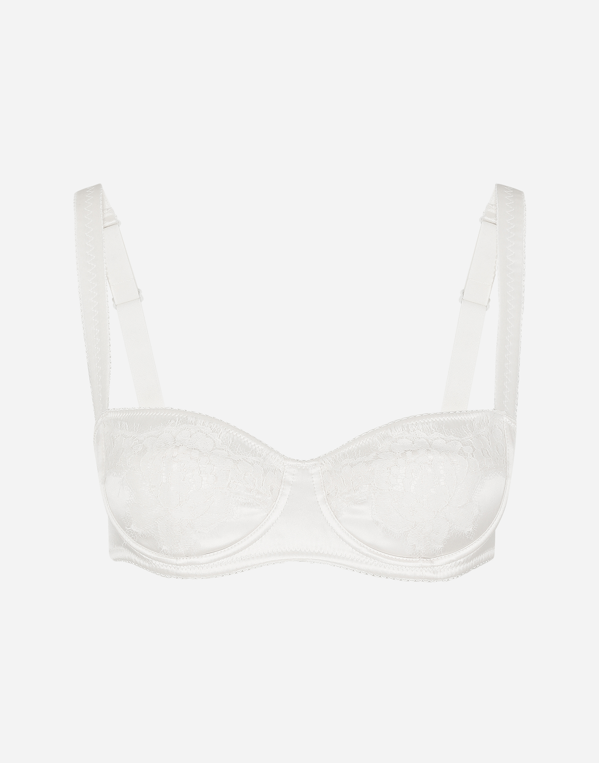 Semi-padded satin balconette bra with lace in White