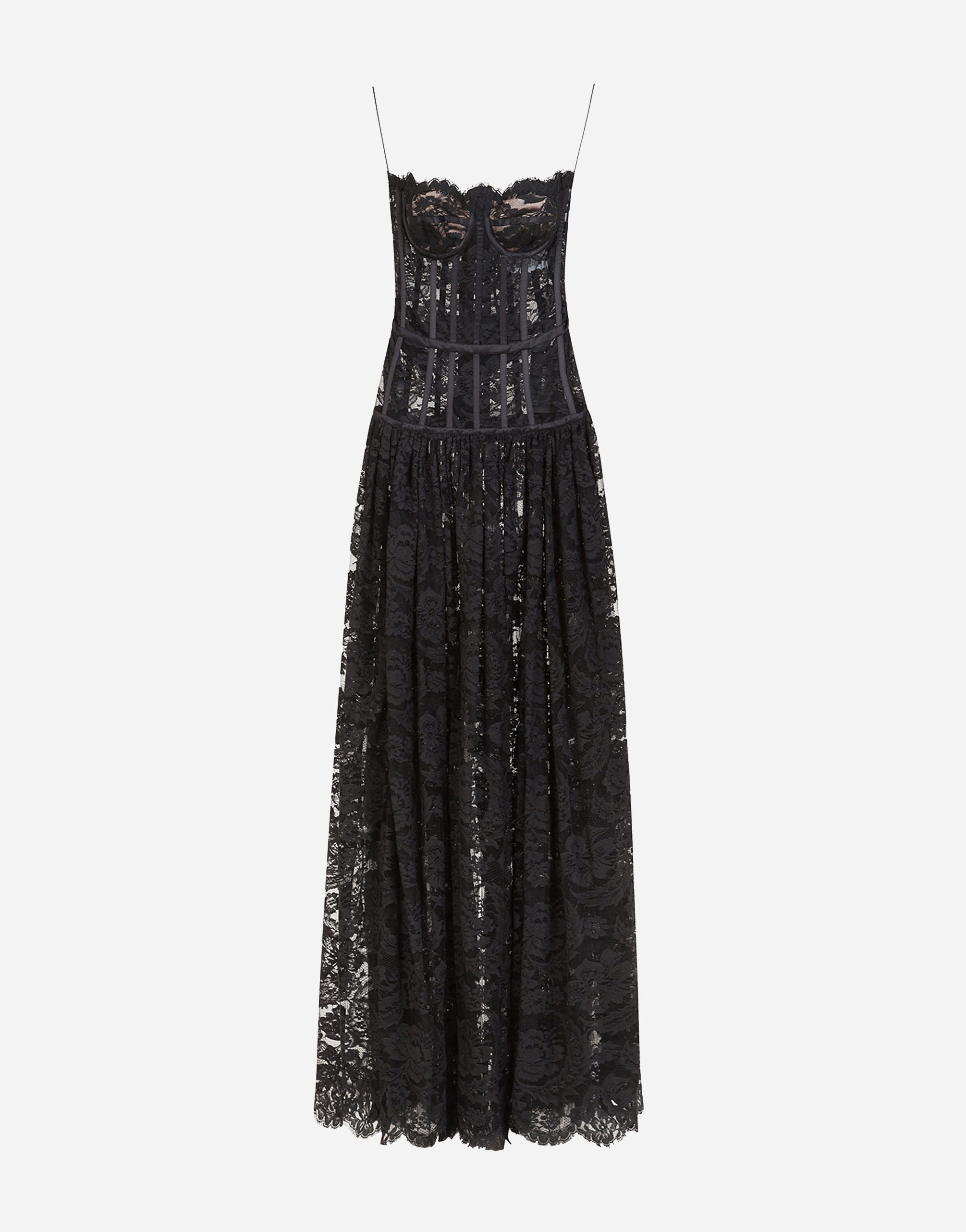 Long dress in chantilly lace in Black
