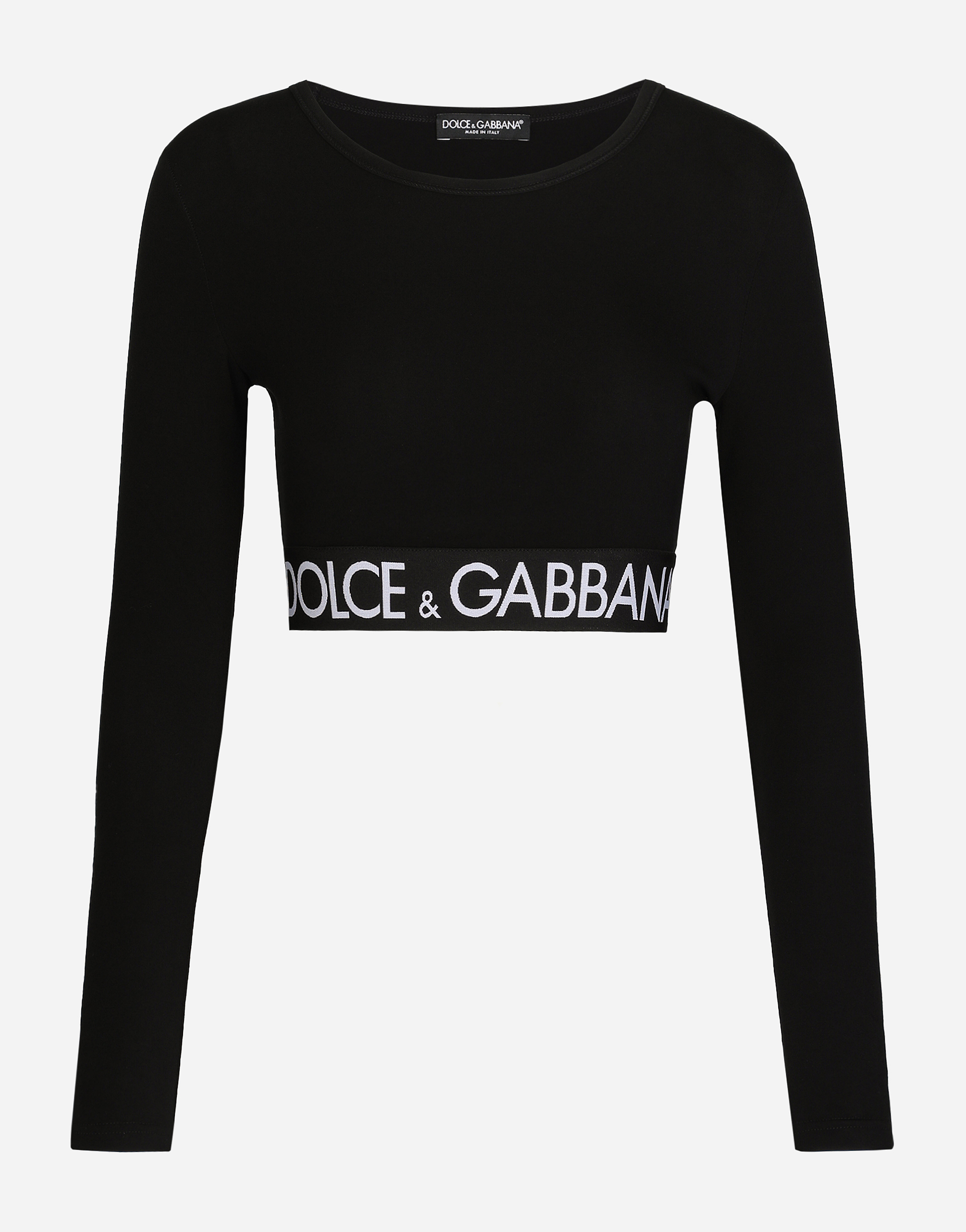 Long-sleeved jersey top with branded elastic in Black for Women |  Dolce&Gabbana®