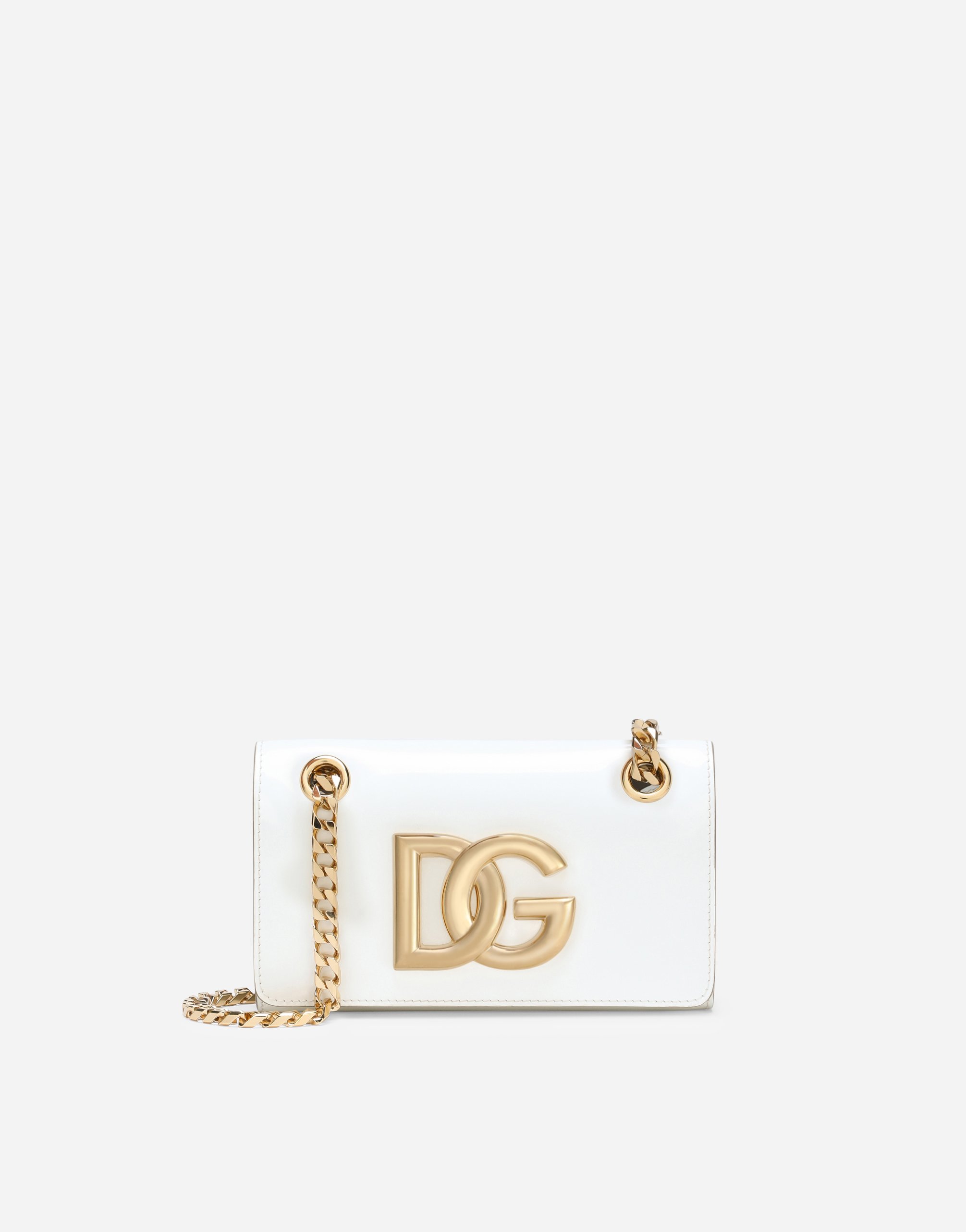 Damen Accessoires Handyhüllen Dolce & Gabbana Phone Bag 3.5 aus glänzendem Kalbsleder in Weiß 