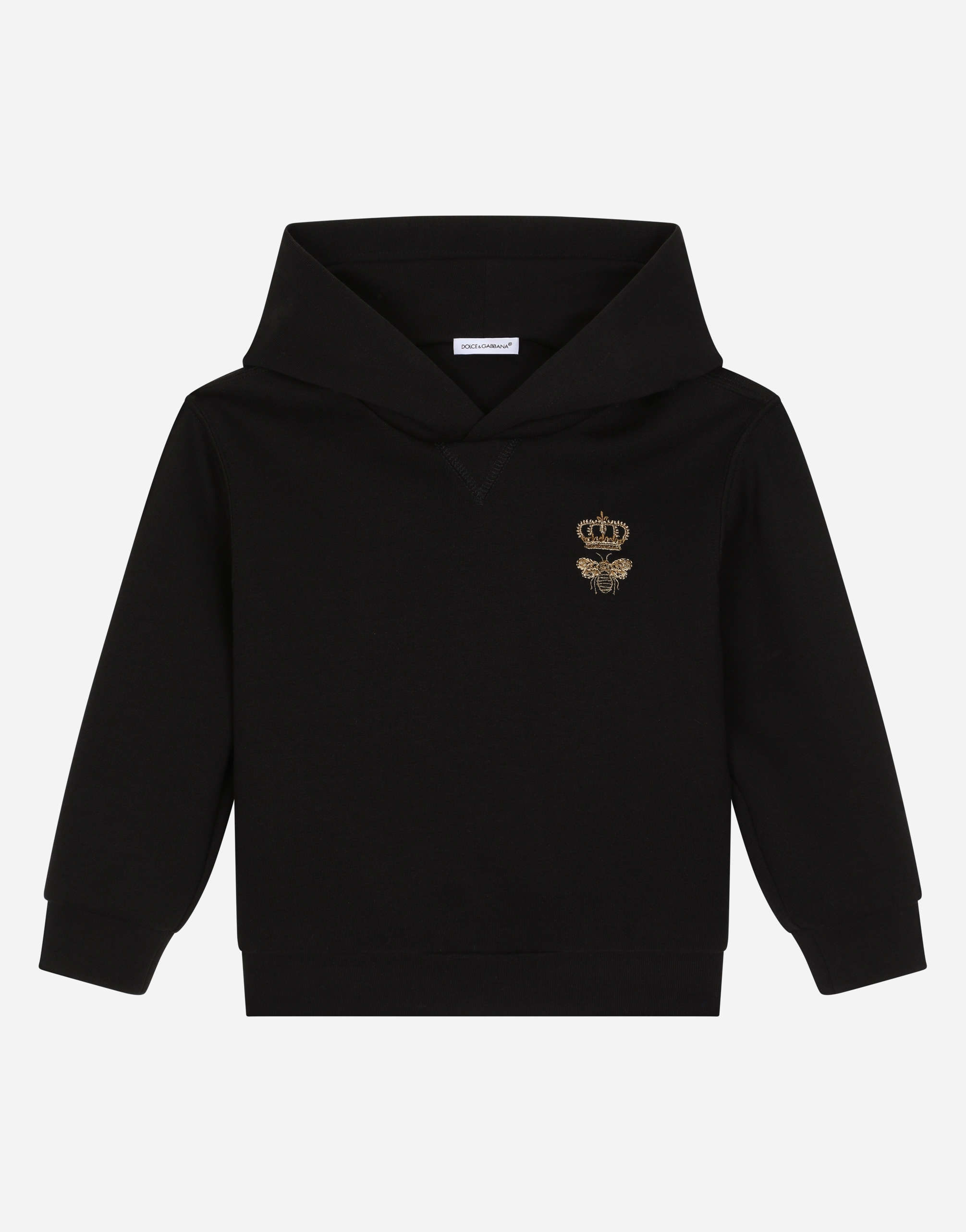 Jersey hoodie with bee embroidery in Black