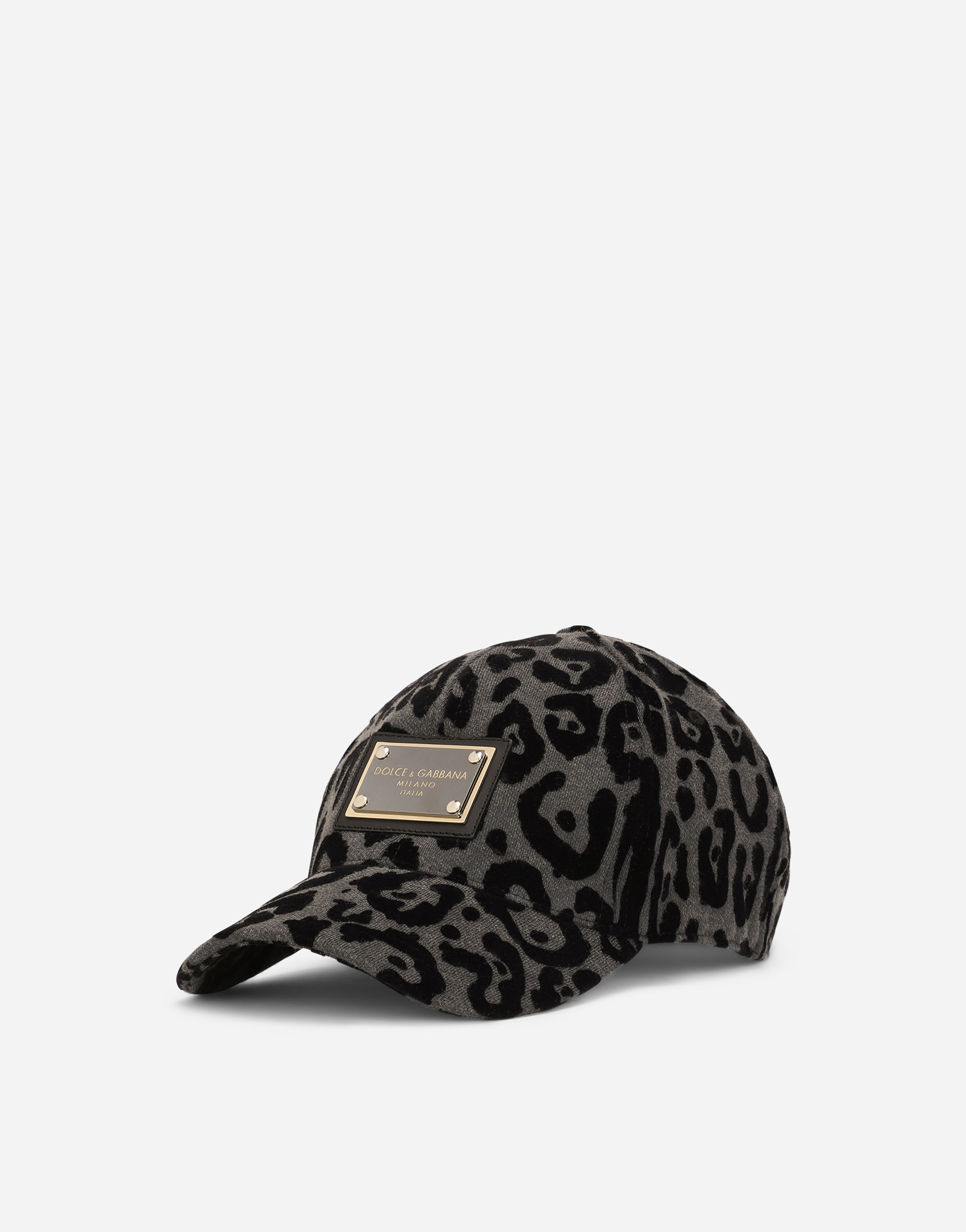 Baseball cap with flocked leopard print in Multicolor