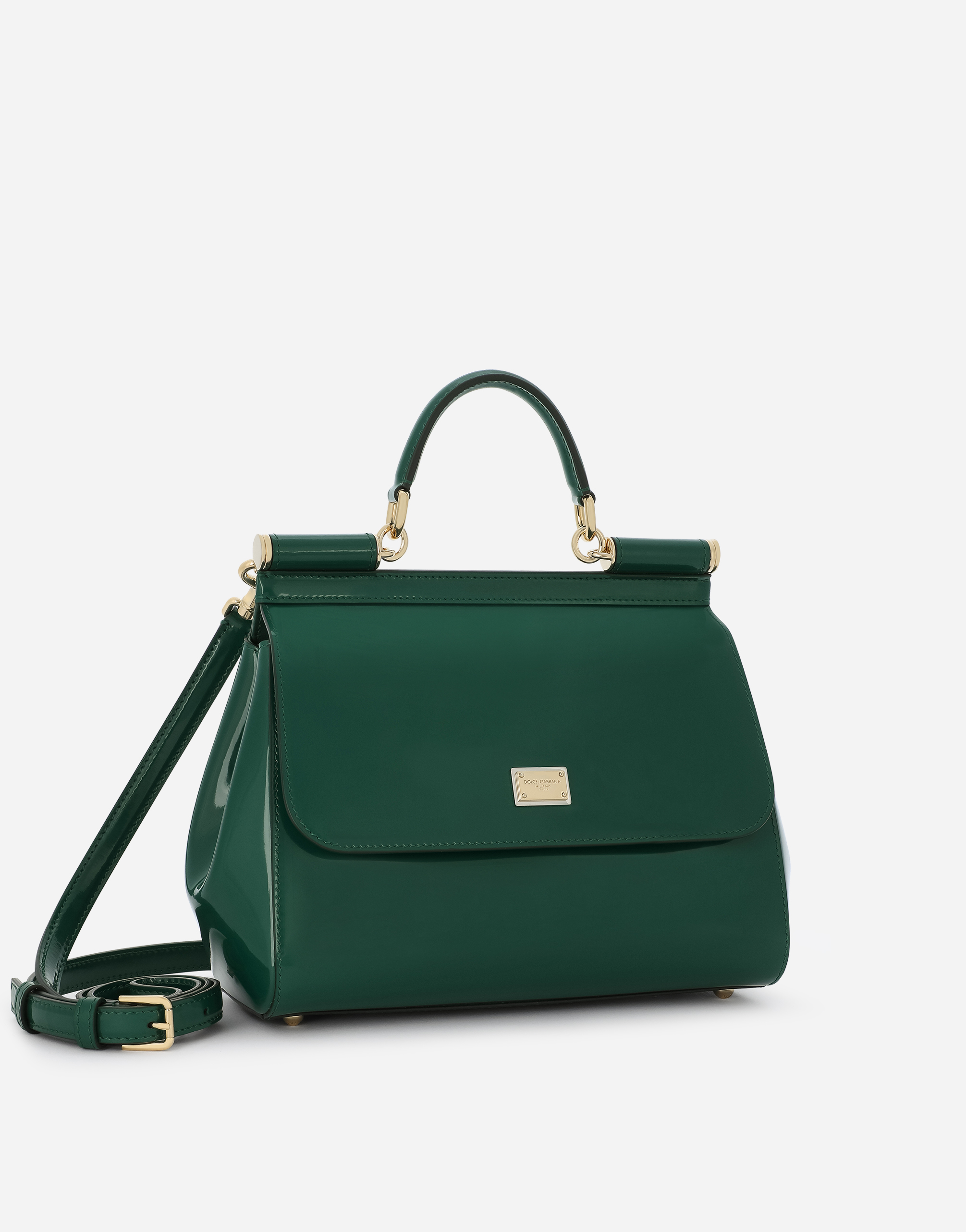 Medium Sicily bag in polished calfskin in Green for Women | Dolce&Gabbana®