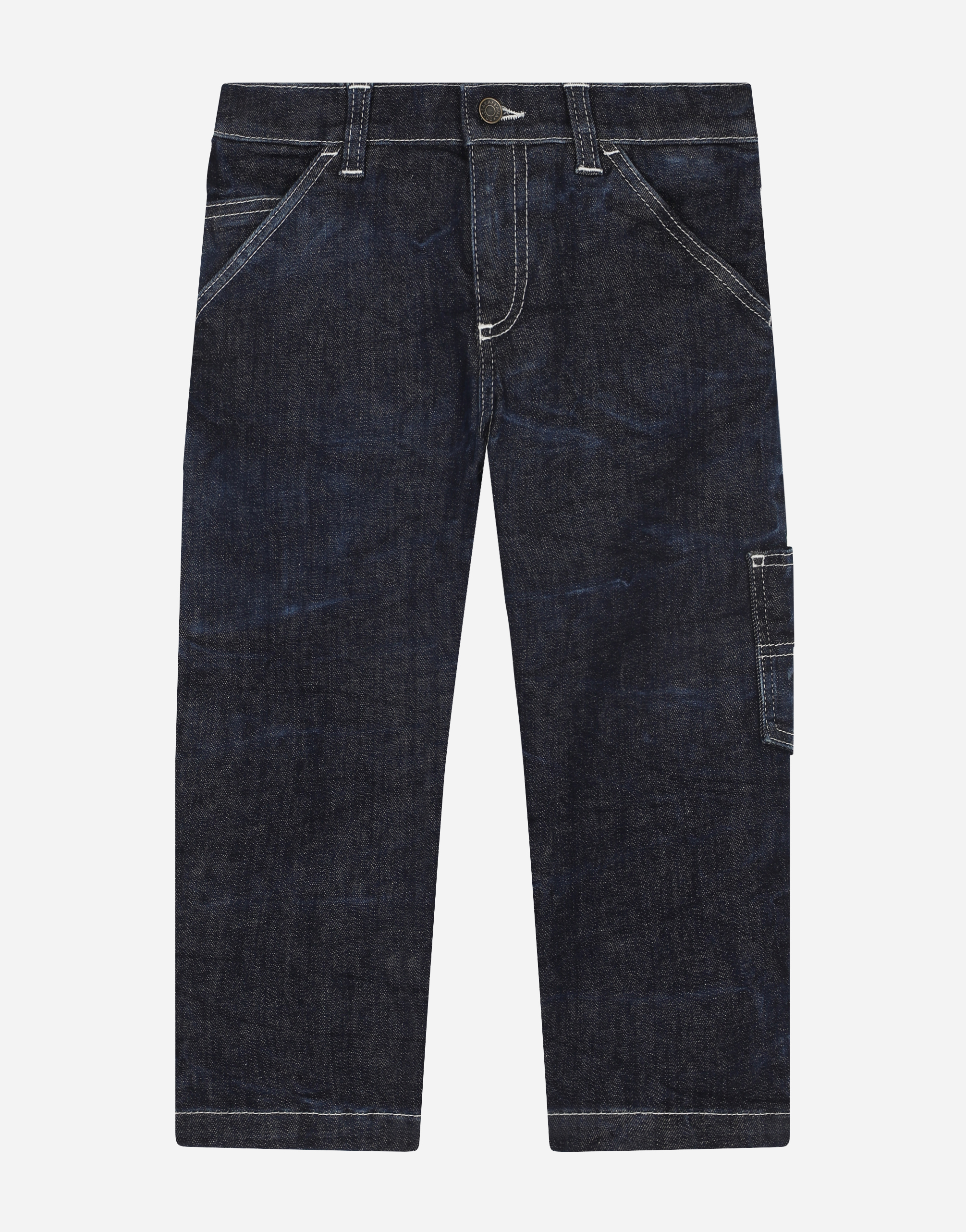 Worker blue wash jeans with large pockets in Blue