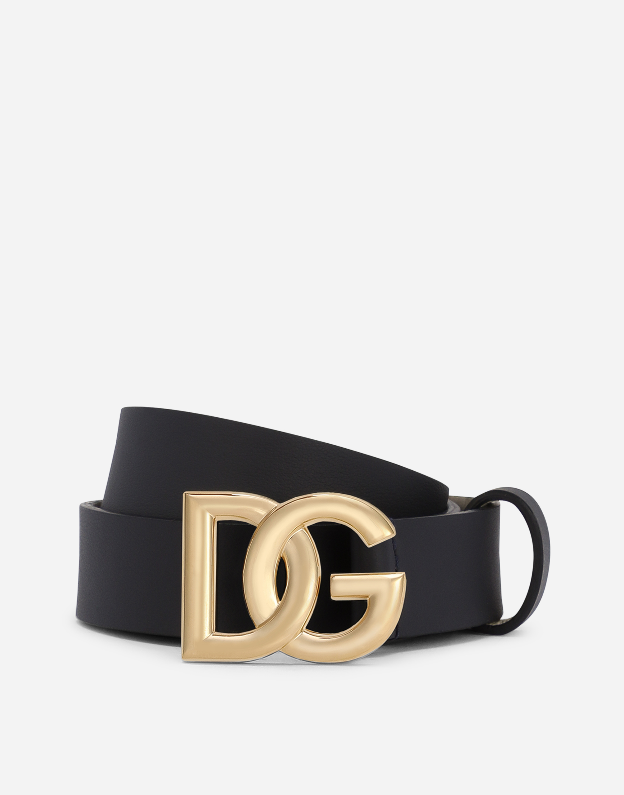 Calfskin nappa leather belt with DG logo in Blue