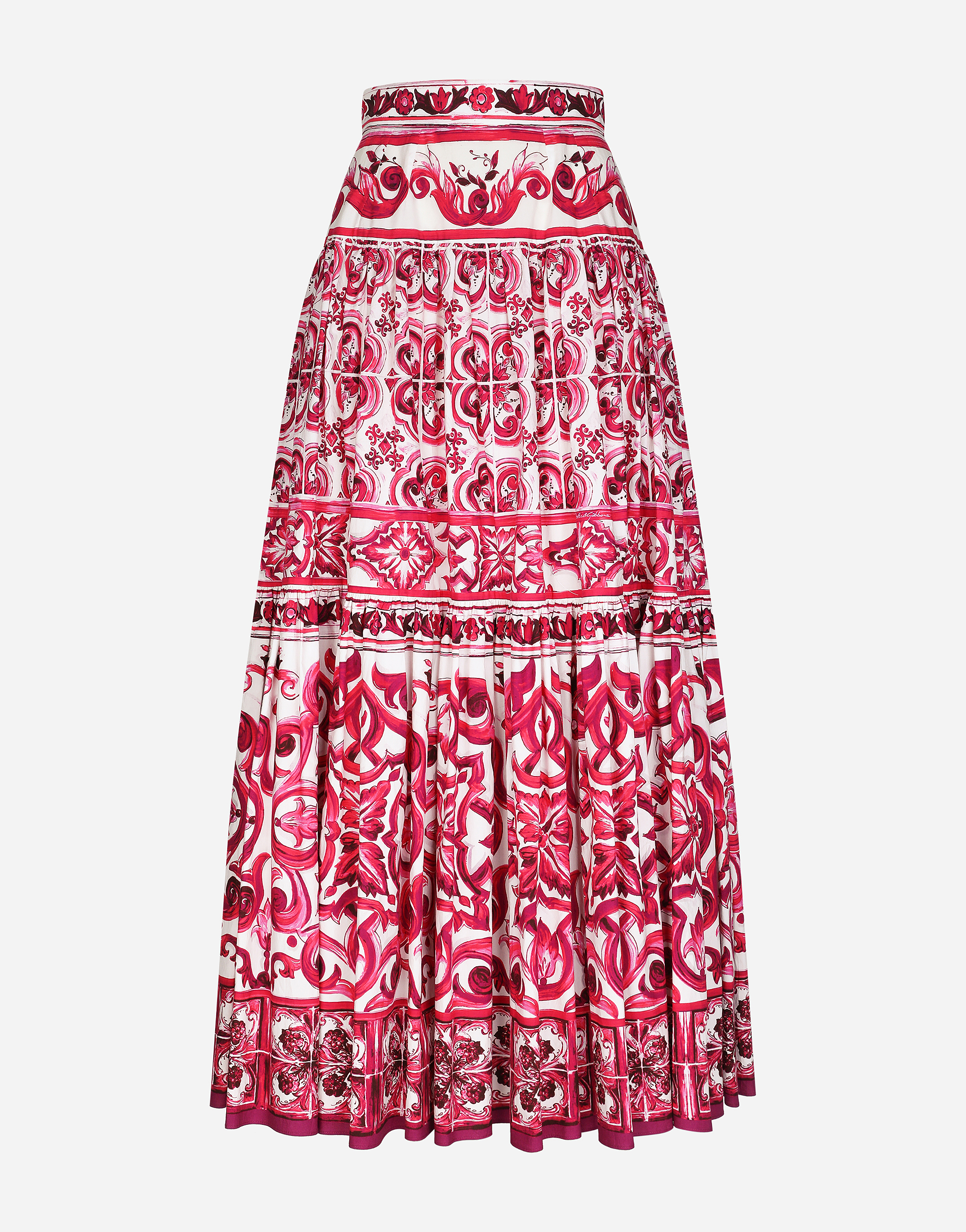 Long Majolica-print poplin skirt in Multicolor