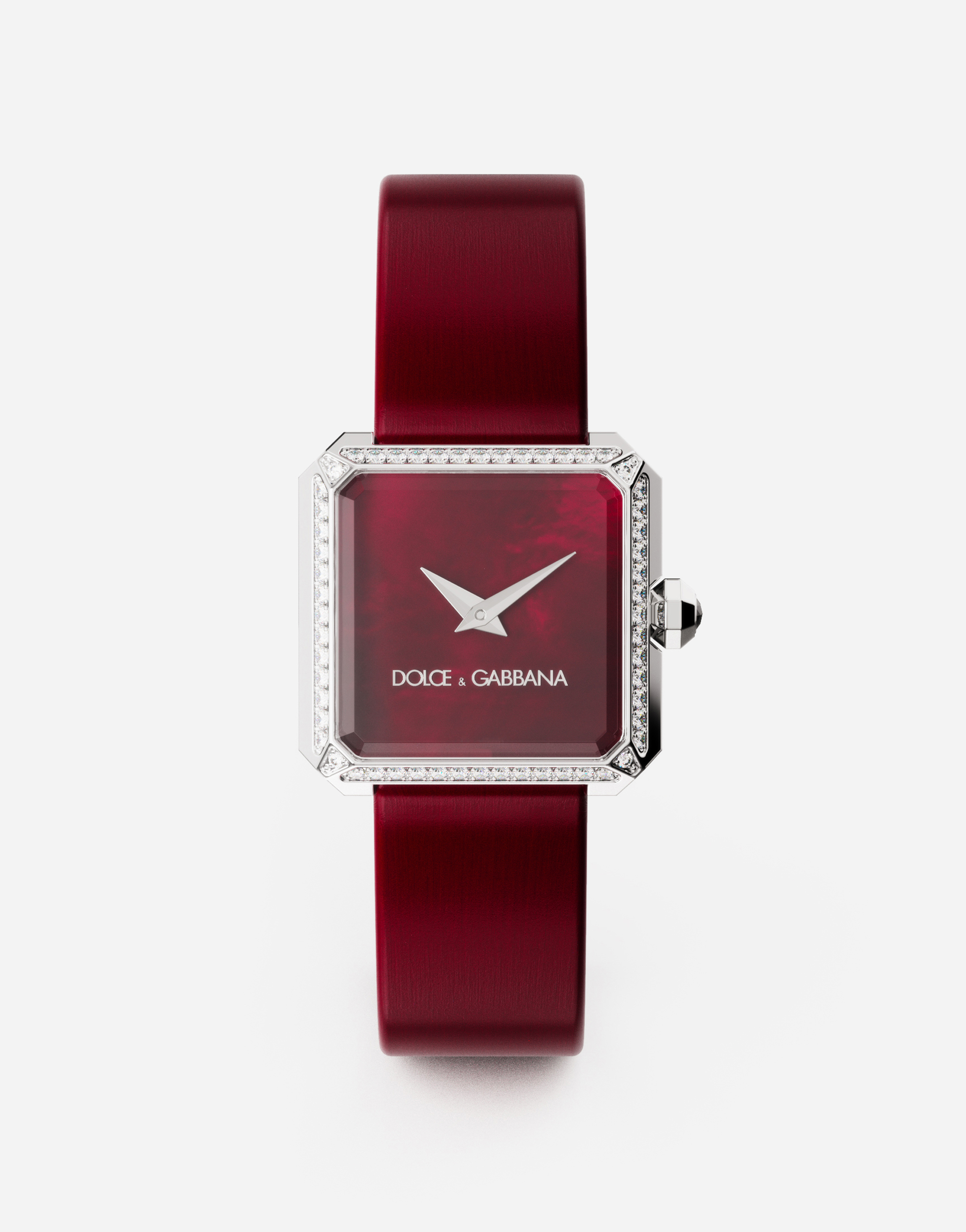 Sofia steel watch with colorless diamonds in Bordeaux
